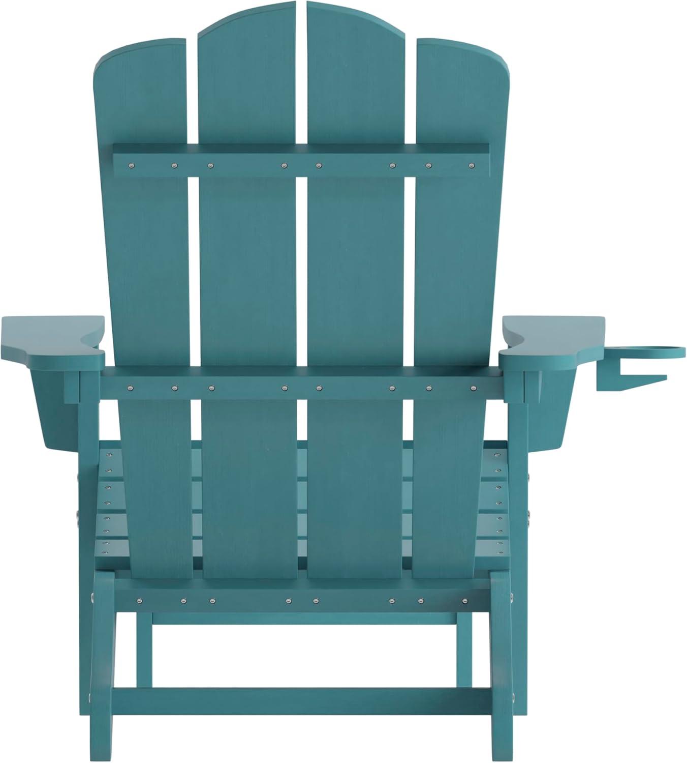 imageFlash Furniture Newport Poly Resin Adirondack Chair with Cup Holder and Pull Out Ottoman AllWeather Poly Resin IndoorOutdoor Lounge Chair GrayBlue