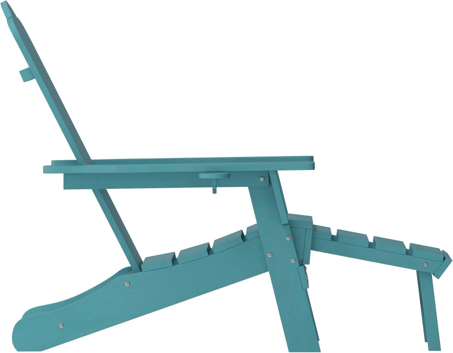 imageFlash Furniture Newport Poly Resin Adirondack Chair with Cup Holder and Pull Out Ottoman AllWeather Poly Resin IndoorOutdoor Lounge Chair GrayBlue