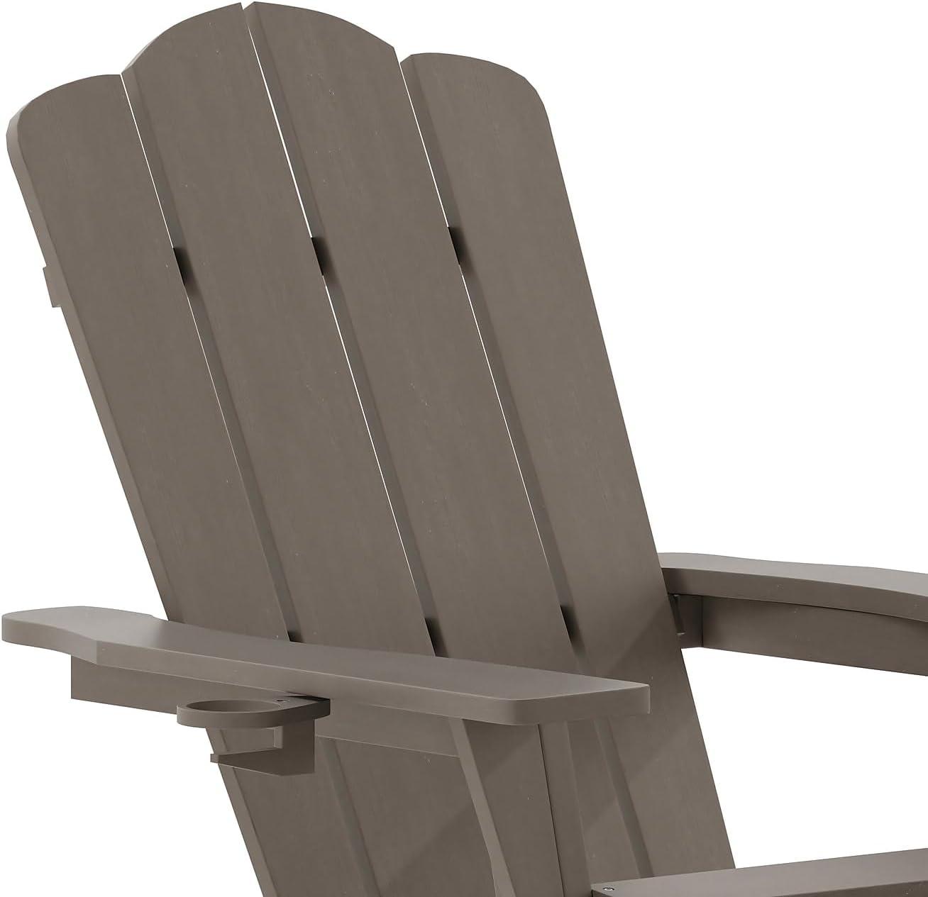 imageFlash Furniture Newport Poly Resin Adirondack Chair with Cup Holder and Pull Out Ottoman AllWeather Poly Resin IndoorOutdoor Lounge Chair GrayBrown