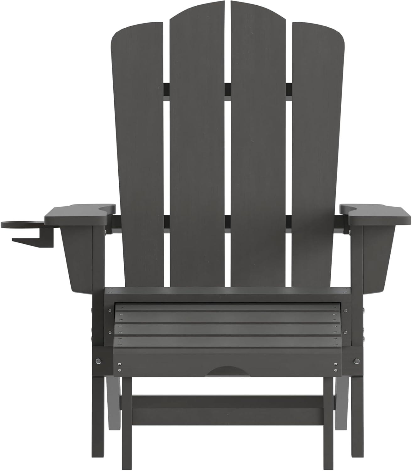 imageFlash Furniture Newport Poly Resin Adirondack Chair with Cup Holder and Pull Out Ottoman AllWeather Poly Resin IndoorOutdoor Lounge Chair GrayGrey