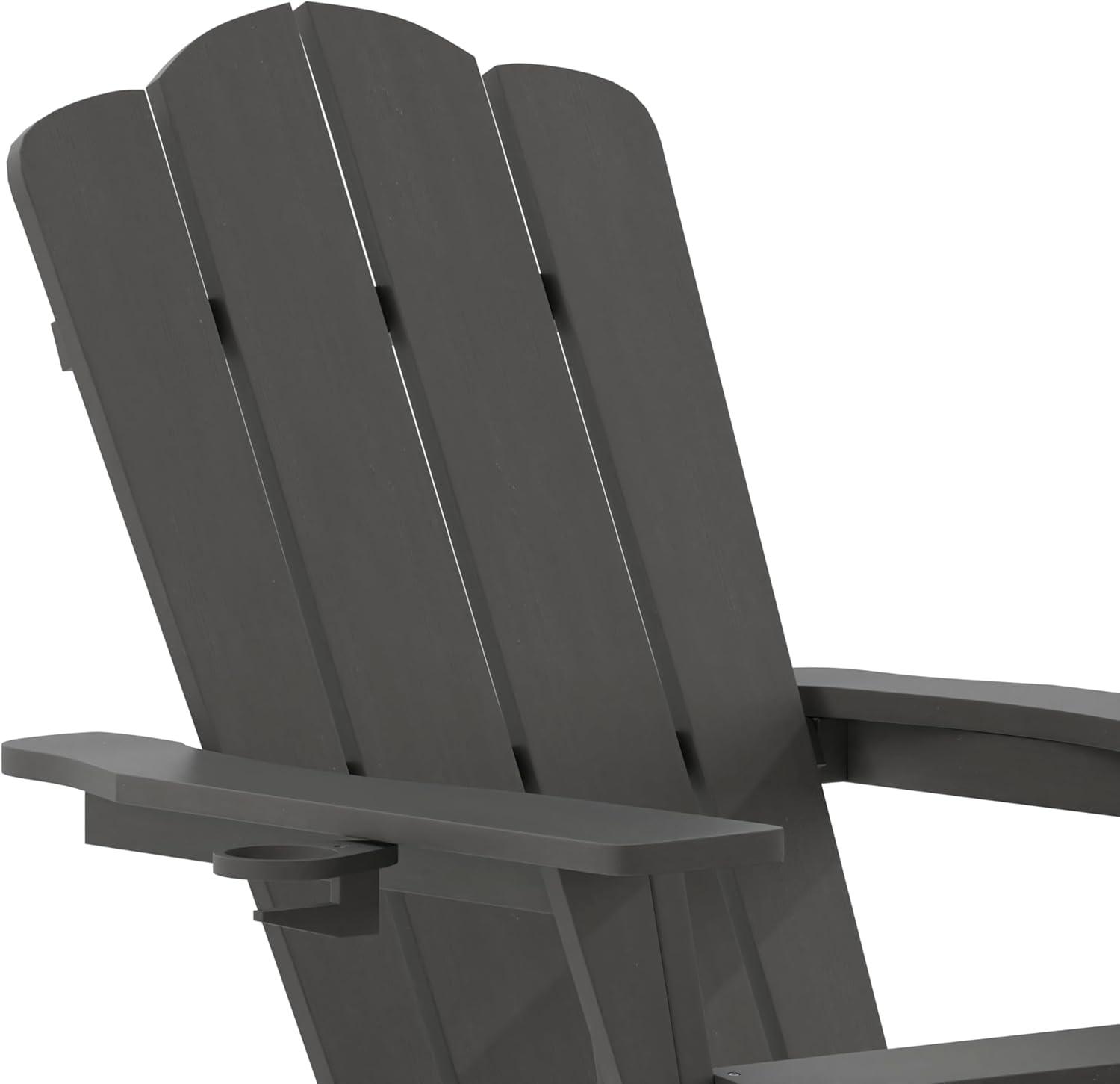 imageFlash Furniture Newport Poly Resin Adirondack Chair with Cup Holder and Pull Out Ottoman AllWeather Poly Resin IndoorOutdoor Lounge Chair GrayGrey