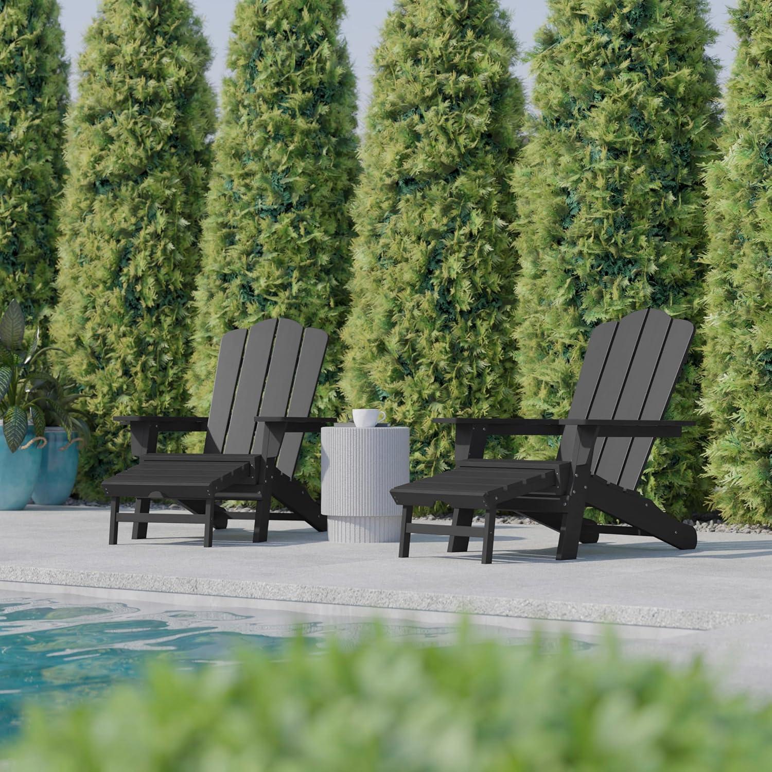 imageFlash Furniture Newport Poly Resin Adirondack Chair with Cup Holder and Pull Out Ottoman AllWeather Poly Resin IndoorOutdoor Lounge Chair GrayGrey