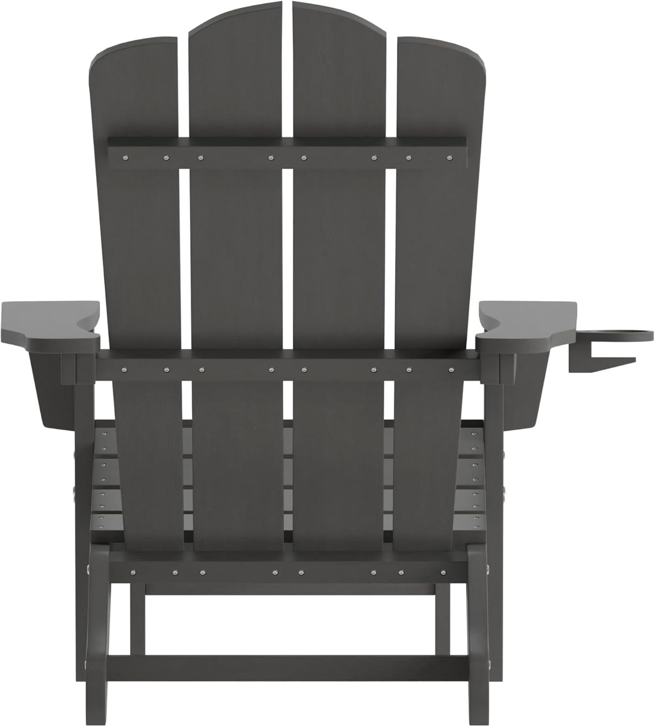imageFlash Furniture Newport Poly Resin Adirondack Chair with Cup Holder and Pull Out Ottoman AllWeather Poly Resin IndoorOutdoor Lounge Chair GrayGrey