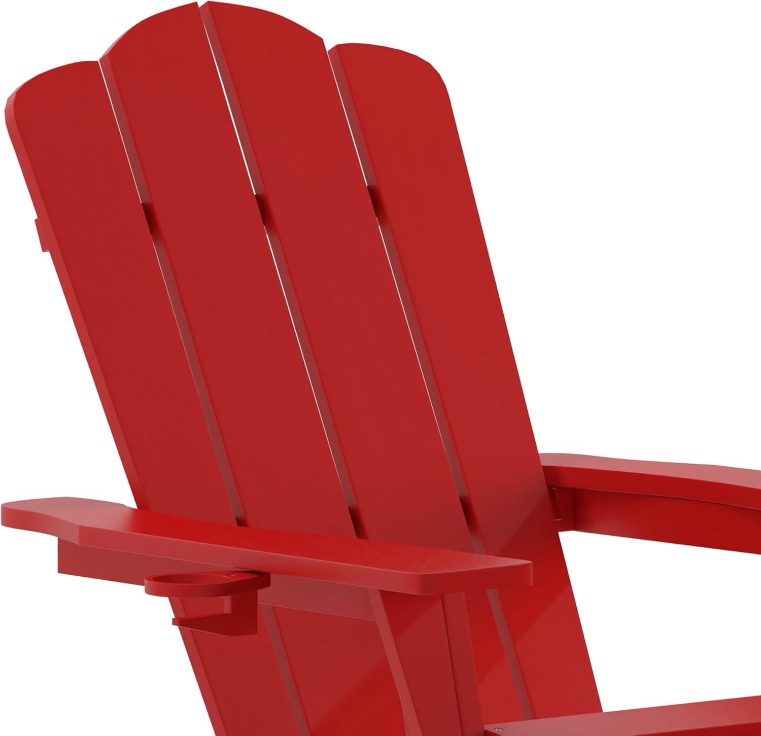 imageFlash Furniture Newport Poly Resin Adirondack Chair with Cup Holder and Pull Out Ottoman AllWeather Poly Resin IndoorOutdoor Lounge Chair GrayRed