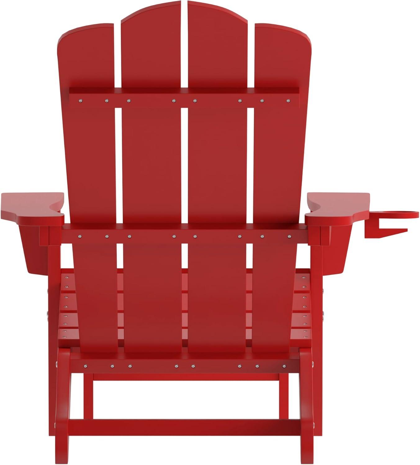 imageFlash Furniture Newport Poly Resin Adirondack Chair with Cup Holder and Pull Out Ottoman AllWeather Poly Resin IndoorOutdoor Lounge Chair GrayRed