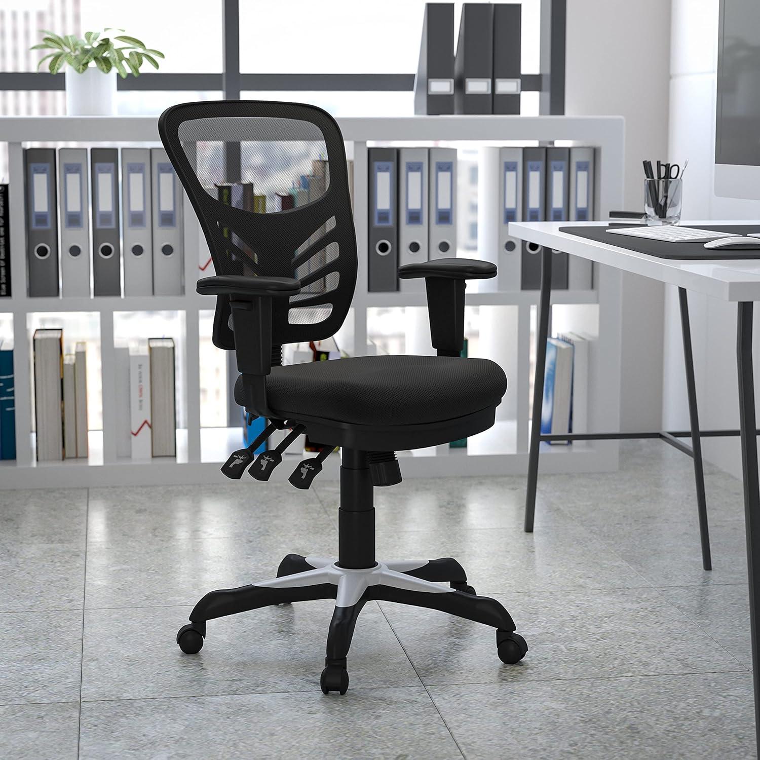 imageFlash Furniture Nicholas MidBack Swivel Desk Chair with Wheels Mesh Back Padded Seat and Armrests Adjustable Height Mesh Ergonomic Office Chair BlackBlack