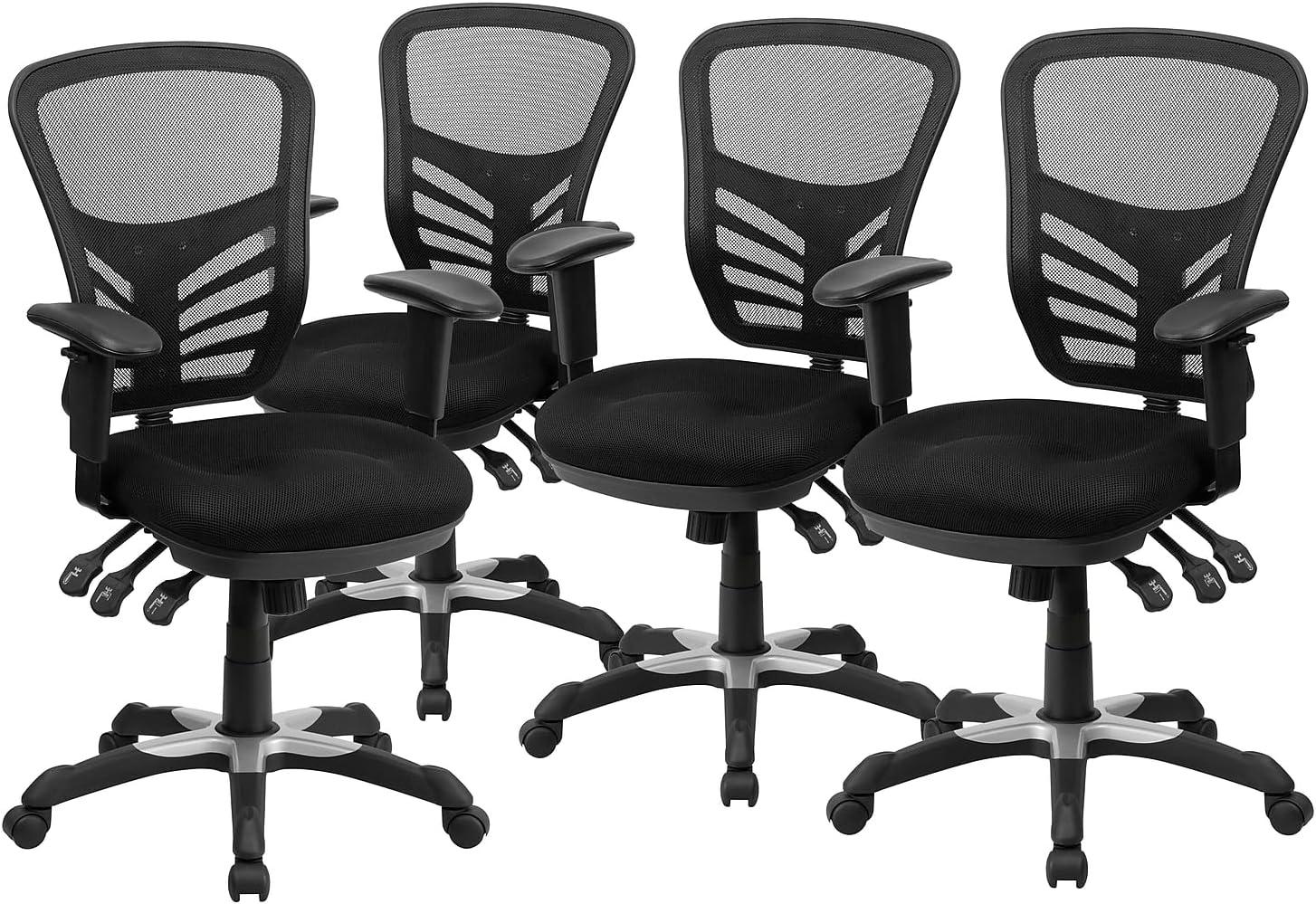 imageFlash Furniture Nicholas MidBack Swivel Desk Chair with Wheels Mesh Back Padded Seat and Armrests Adjustable Height Mesh Ergonomic Office Chair BlackBlack