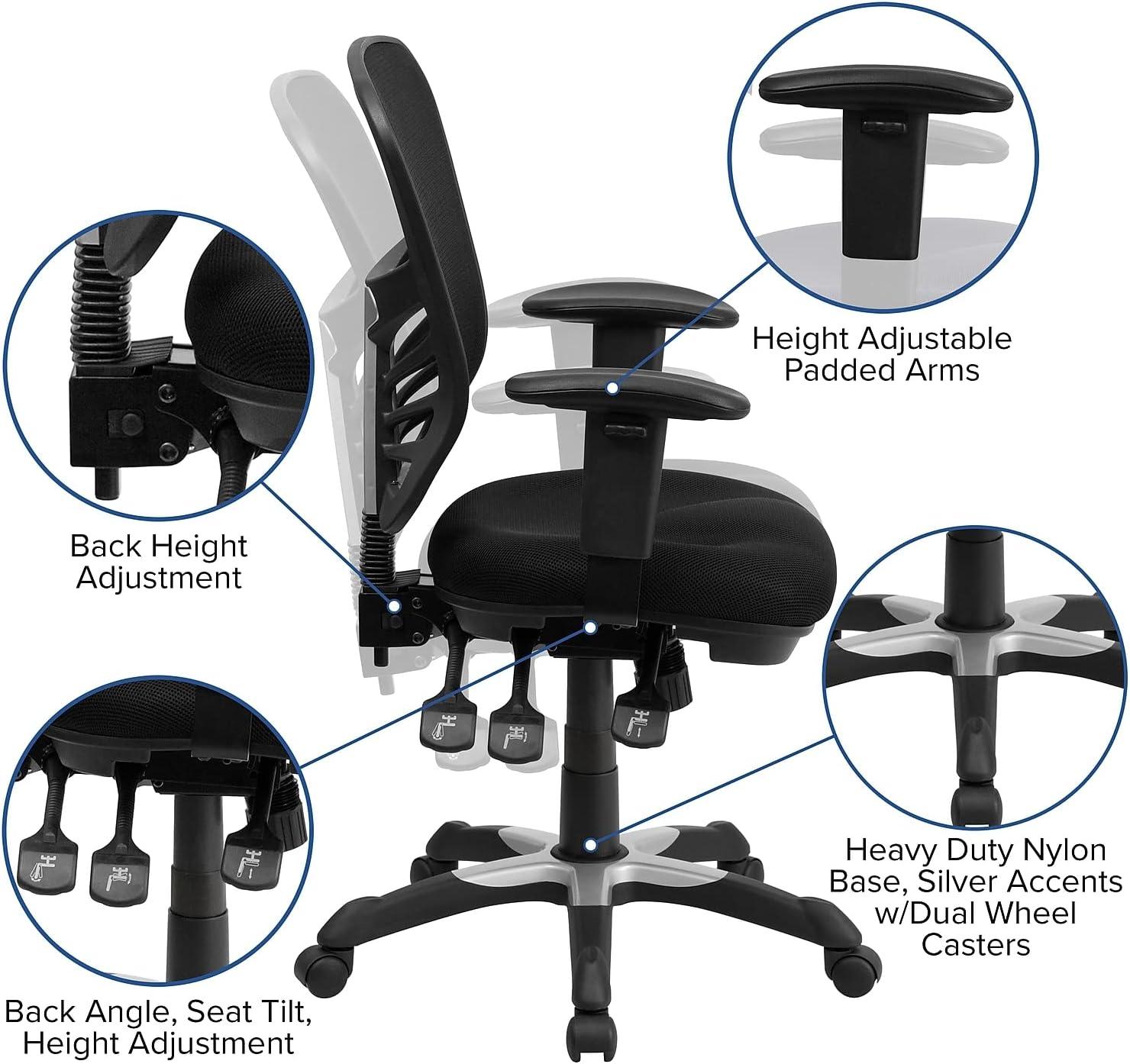 imageFlash Furniture Nicholas MidBack Swivel Desk Chair with Wheels Mesh Back Padded Seat and Armrests Adjustable Height Mesh Ergonomic Office Chair BlackBlack