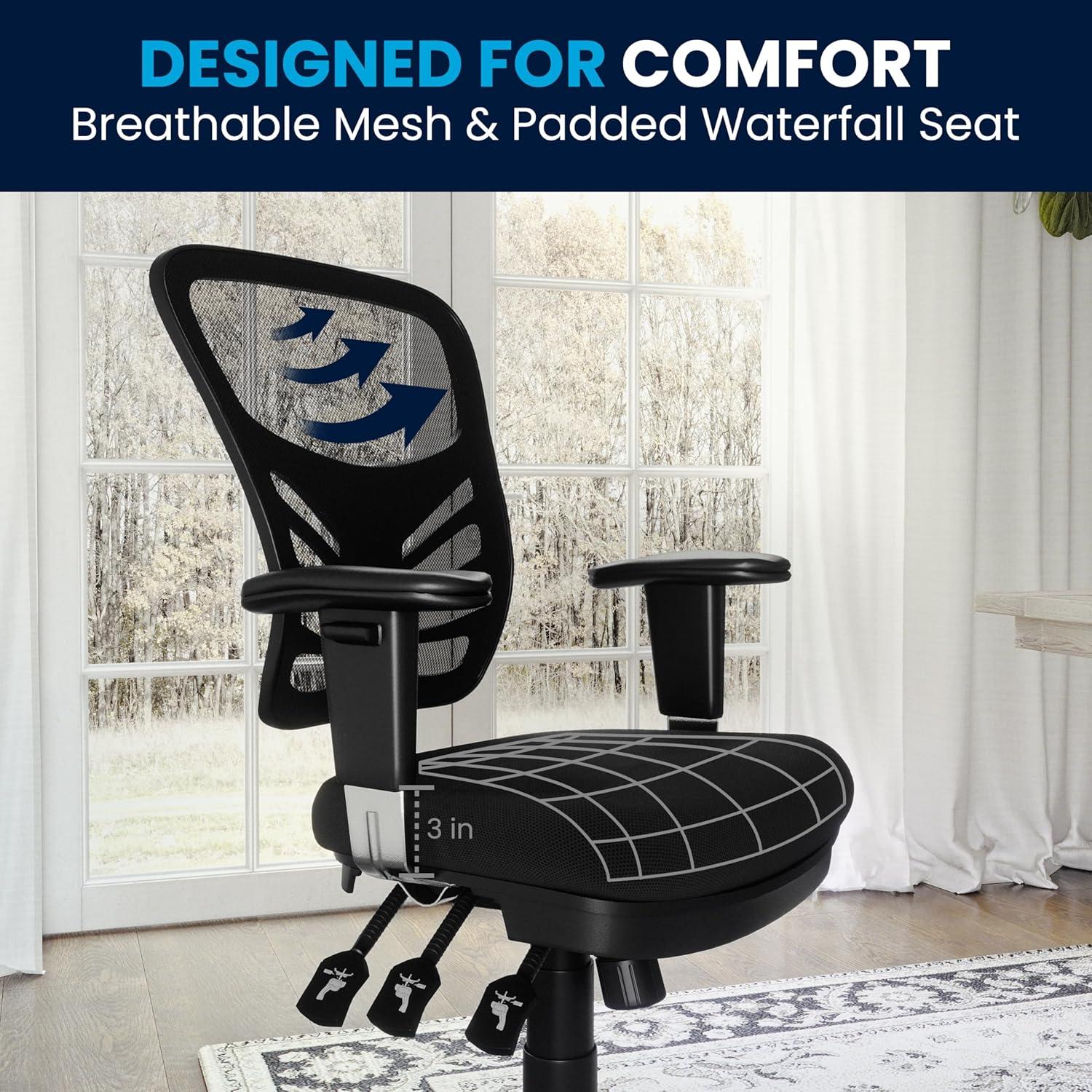 imageFlash Furniture Nicholas MidBack Swivel Desk Chair with Wheels Mesh Back Padded Seat and Armrests Adjustable Height Mesh Ergonomic Office Chair BlackBlack
