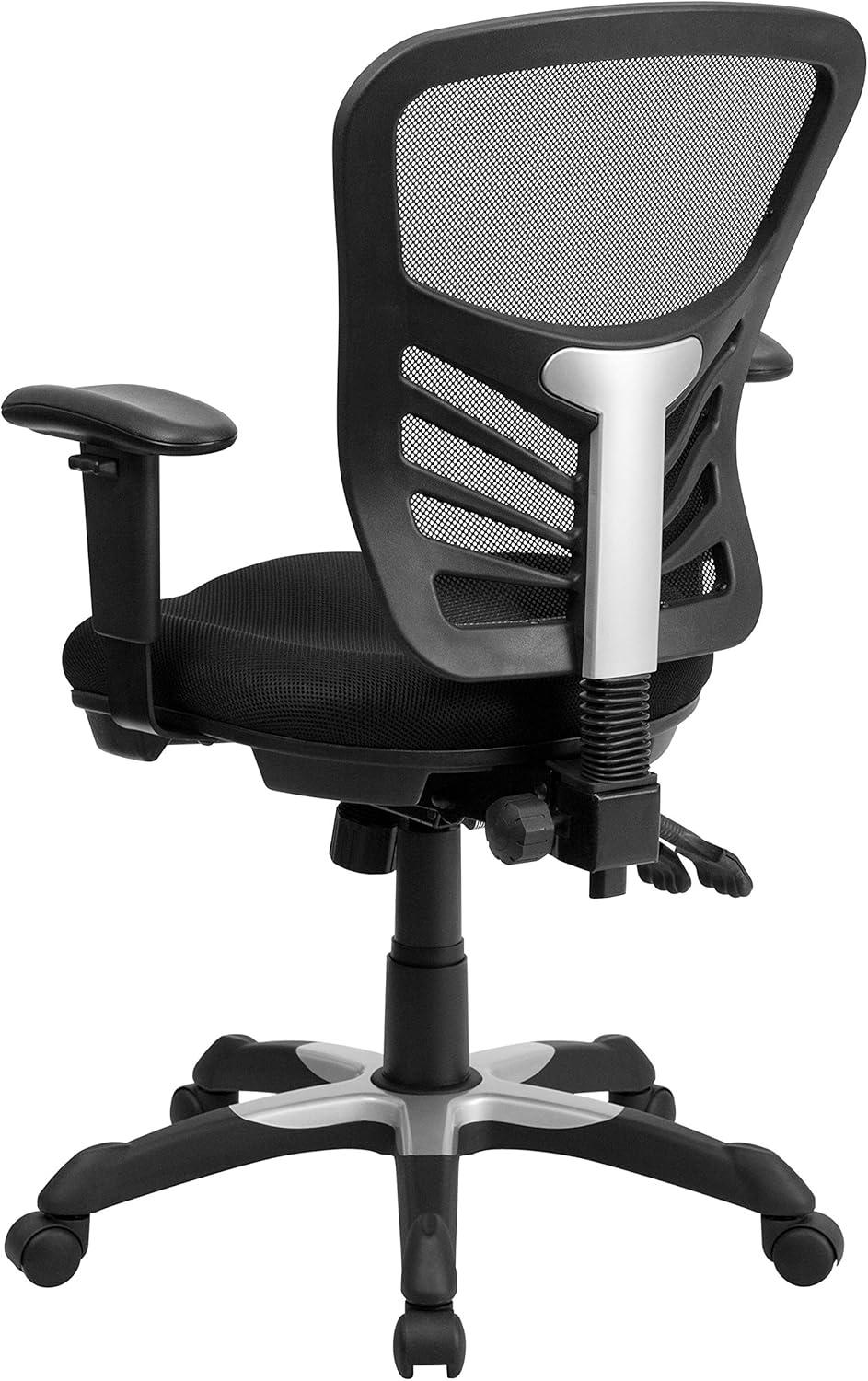 imageFlash Furniture Nicholas MidBack Swivel Desk Chair with Wheels Mesh Back Padded Seat and Armrests Adjustable Height Mesh Ergonomic Office Chair BlackBlack