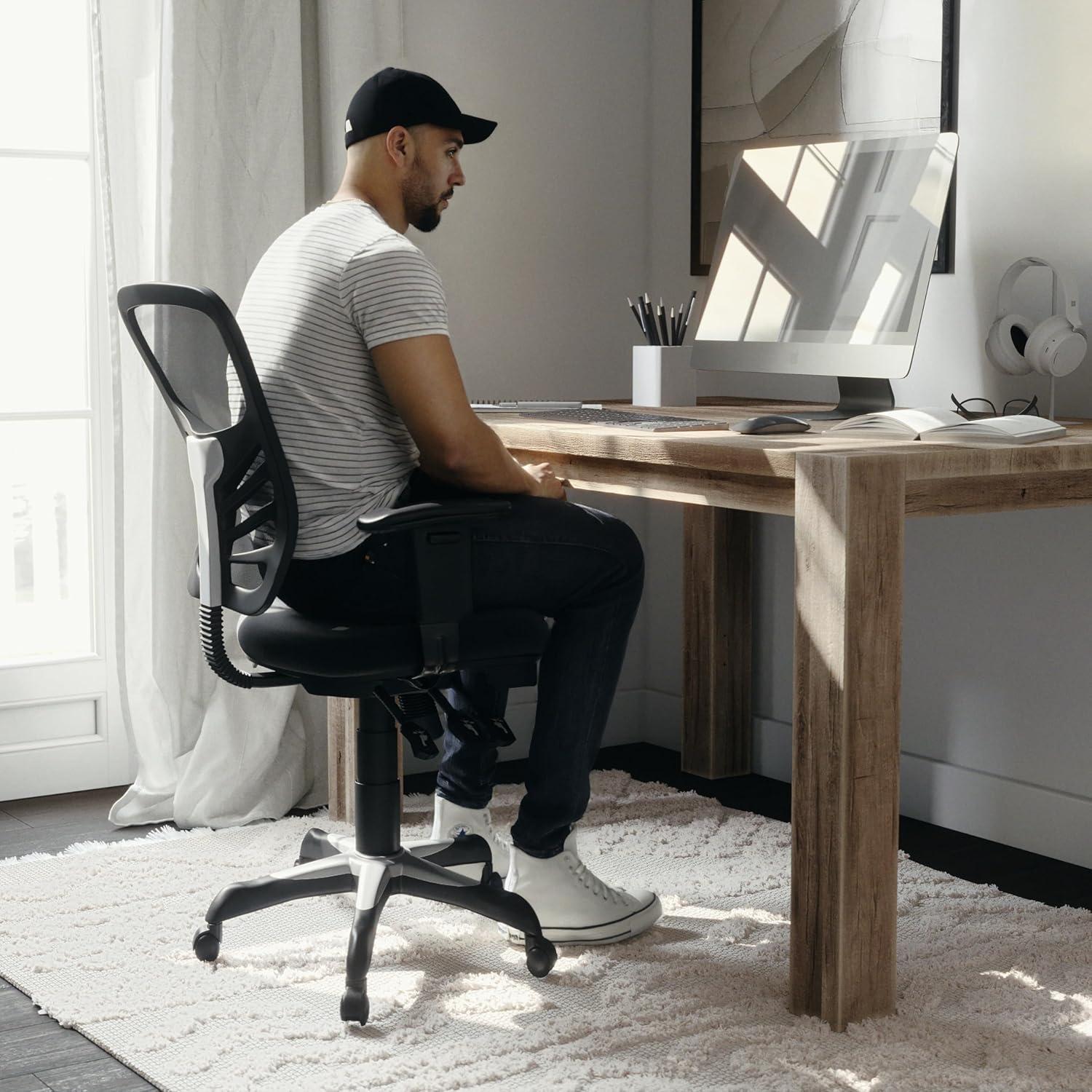 imageFlash Furniture Nicholas MidBack Swivel Desk Chair with Wheels Mesh Back Padded Seat and Armrests Adjustable Height Mesh Ergonomic Office Chair BlackBlack