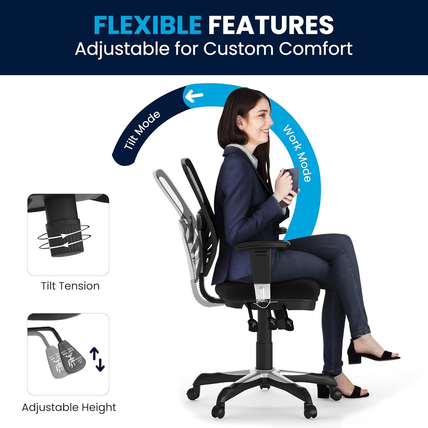 imageFlash Furniture Nicholas MidBack Swivel Desk Chair with Wheels Mesh Back Padded Seat and Armrests Adjustable Height Mesh Ergonomic Office Chair BlackBlack