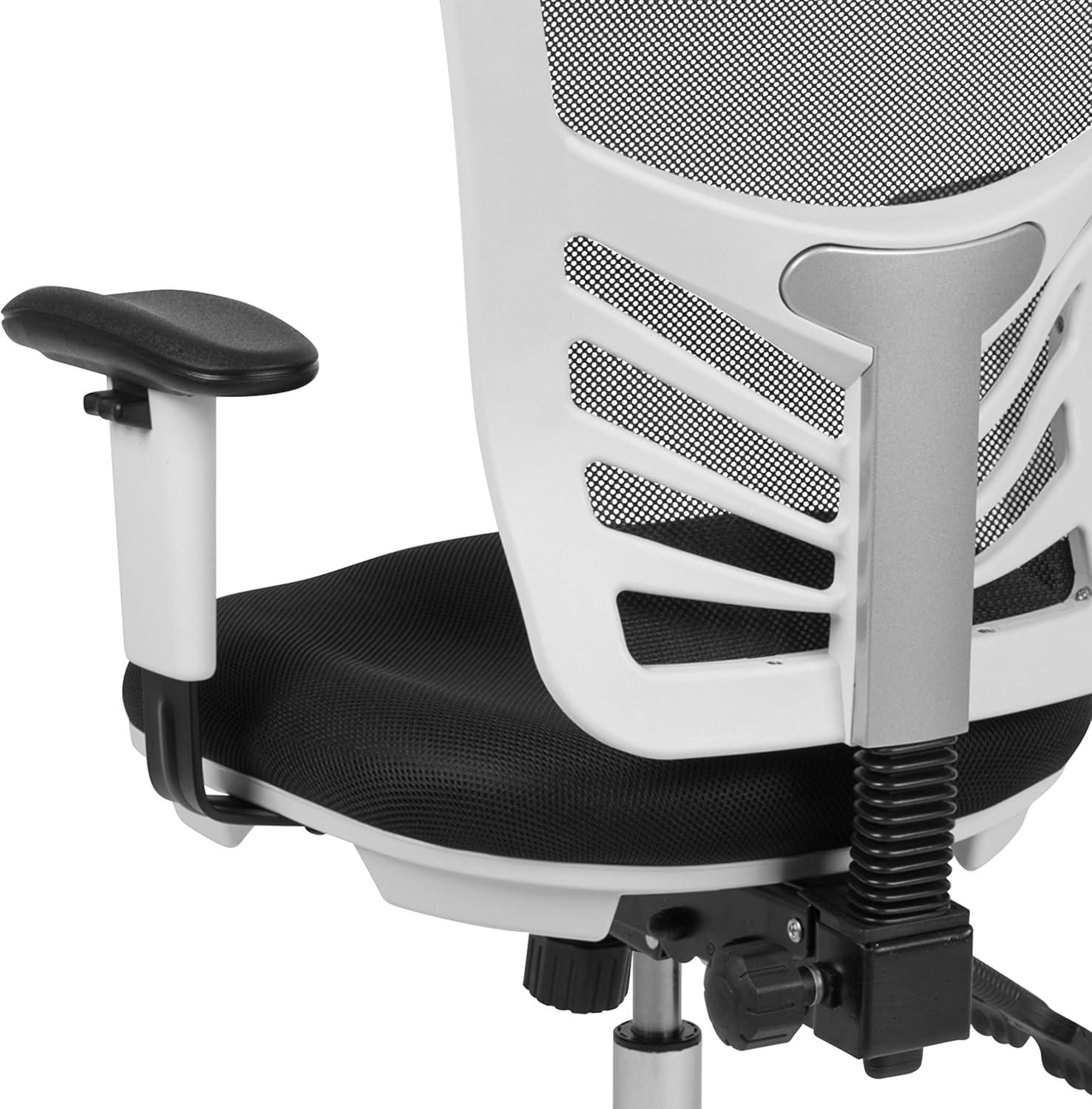 imageFlash Furniture Nicholas MidBack Swivel Desk Chair with Wheels Mesh Back Padded Seat and Armrests Adjustable Height Mesh Ergonomic Office Chair BlackBlack MeshWhite Frame