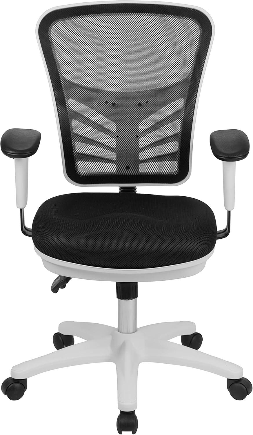 imageFlash Furniture Nicholas MidBack Swivel Desk Chair with Wheels Mesh Back Padded Seat and Armrests Adjustable Height Mesh Ergonomic Office Chair BlackBlack MeshWhite Frame