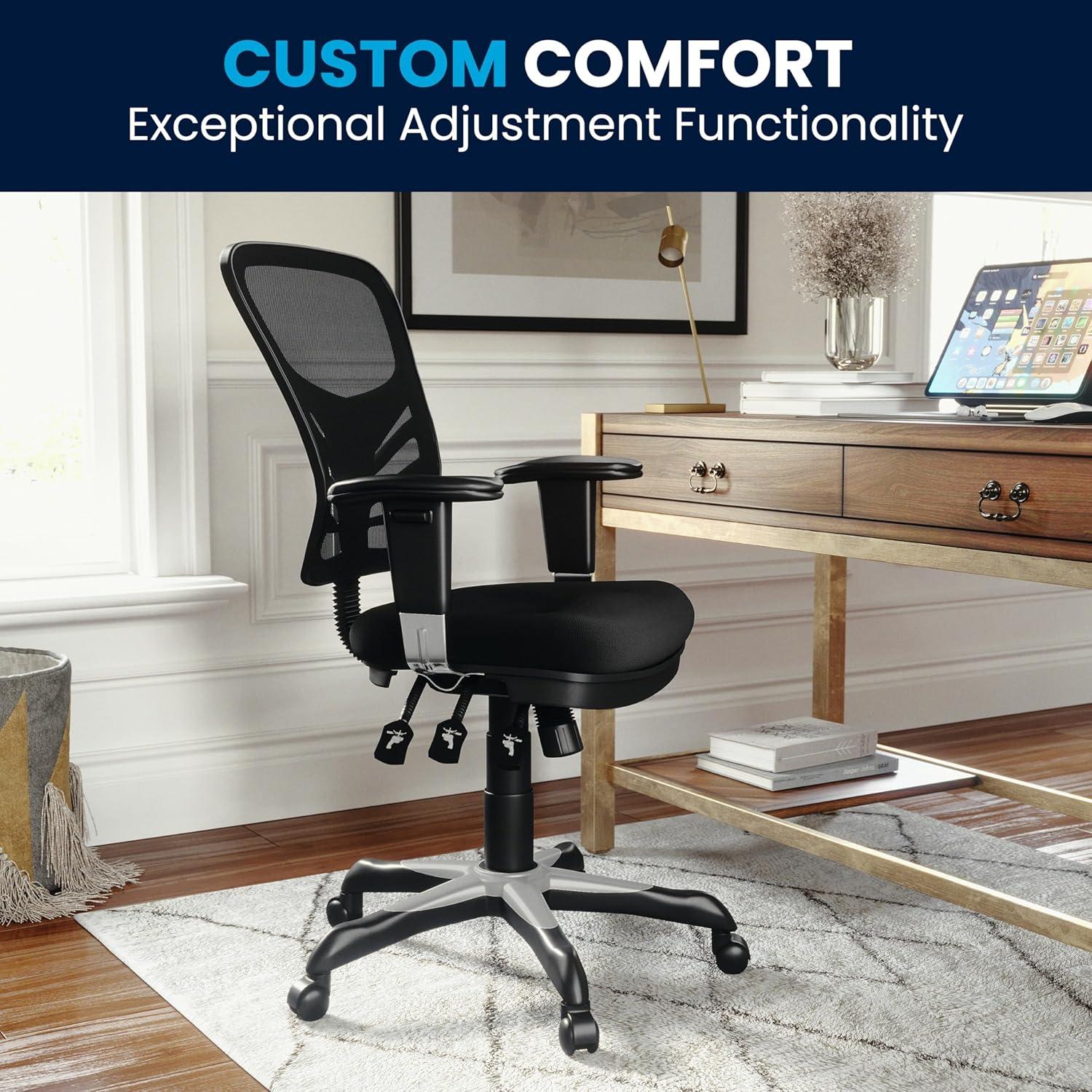 imageFlash Furniture Nicholas MidBack Swivel Desk Chair with Wheels Mesh Back Padded Seat and Armrests Adjustable Height Mesh Ergonomic Office Chair BlackBlack