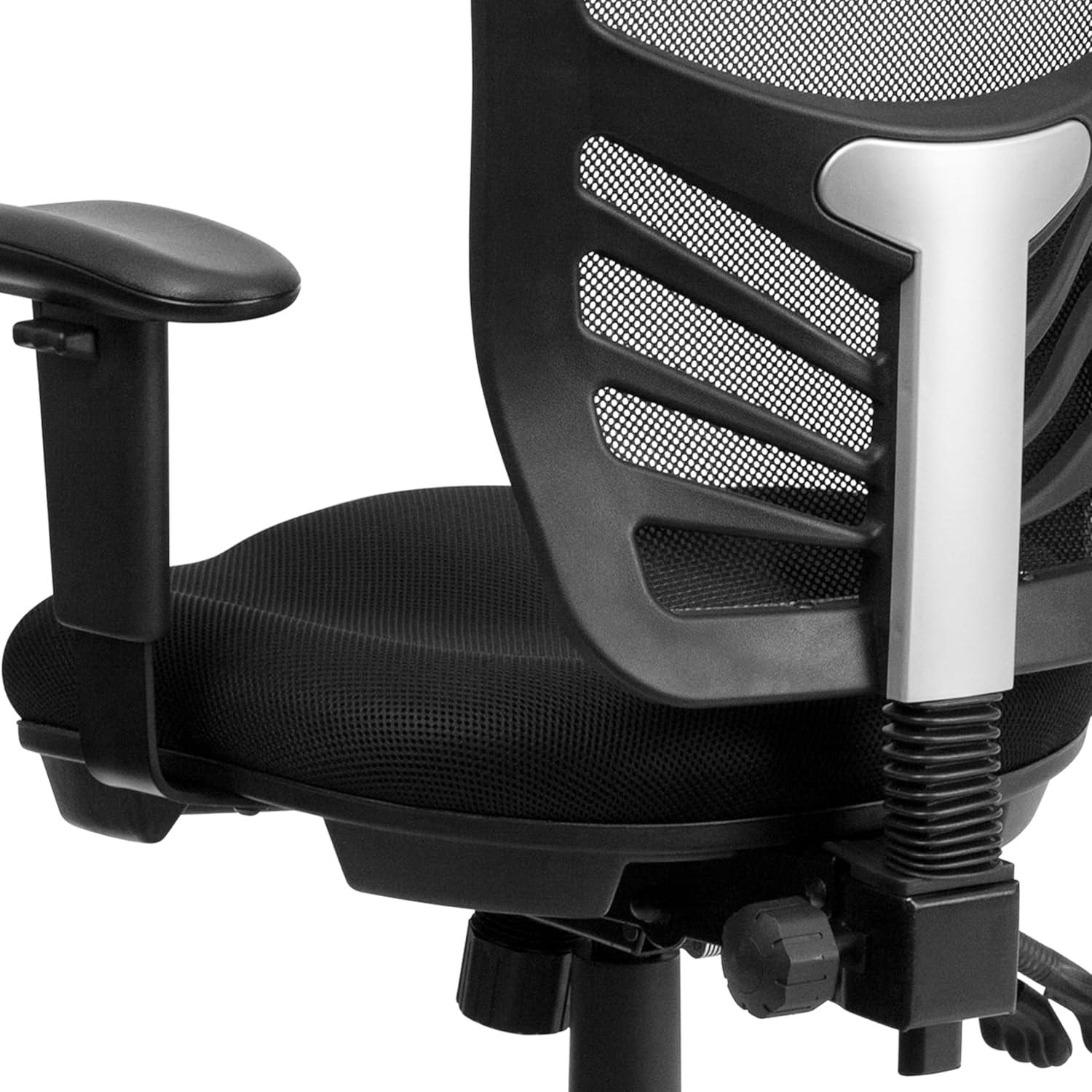 imageFlash Furniture Nicholas MidBack Swivel Desk Chair with Wheels Mesh Back Padded Seat and Armrests Adjustable Height Mesh Ergonomic Office Chair BlackBlack