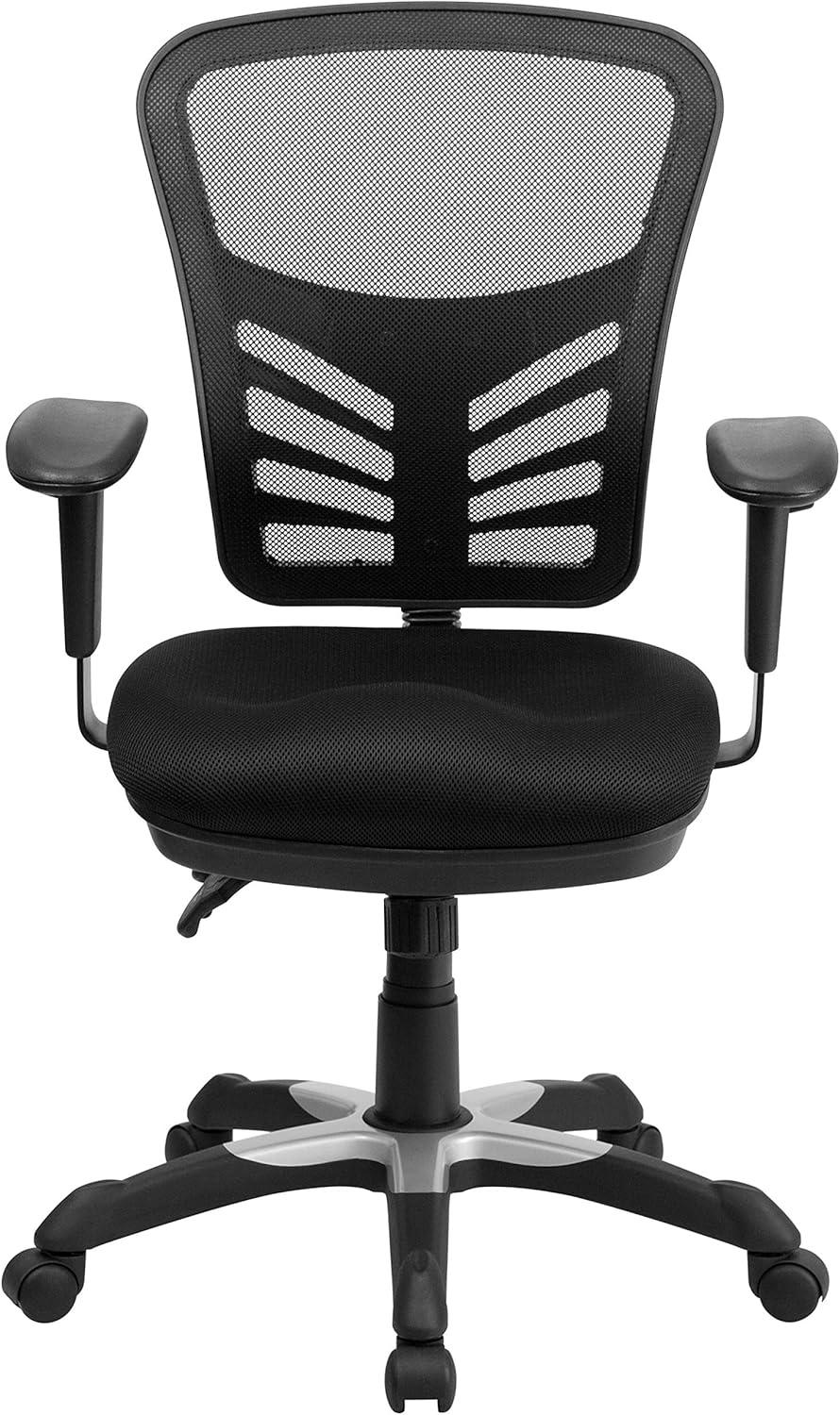 imageFlash Furniture Nicholas MidBack Swivel Desk Chair with Wheels Mesh Back Padded Seat and Armrests Adjustable Height Mesh Ergonomic Office Chair BlackBlack