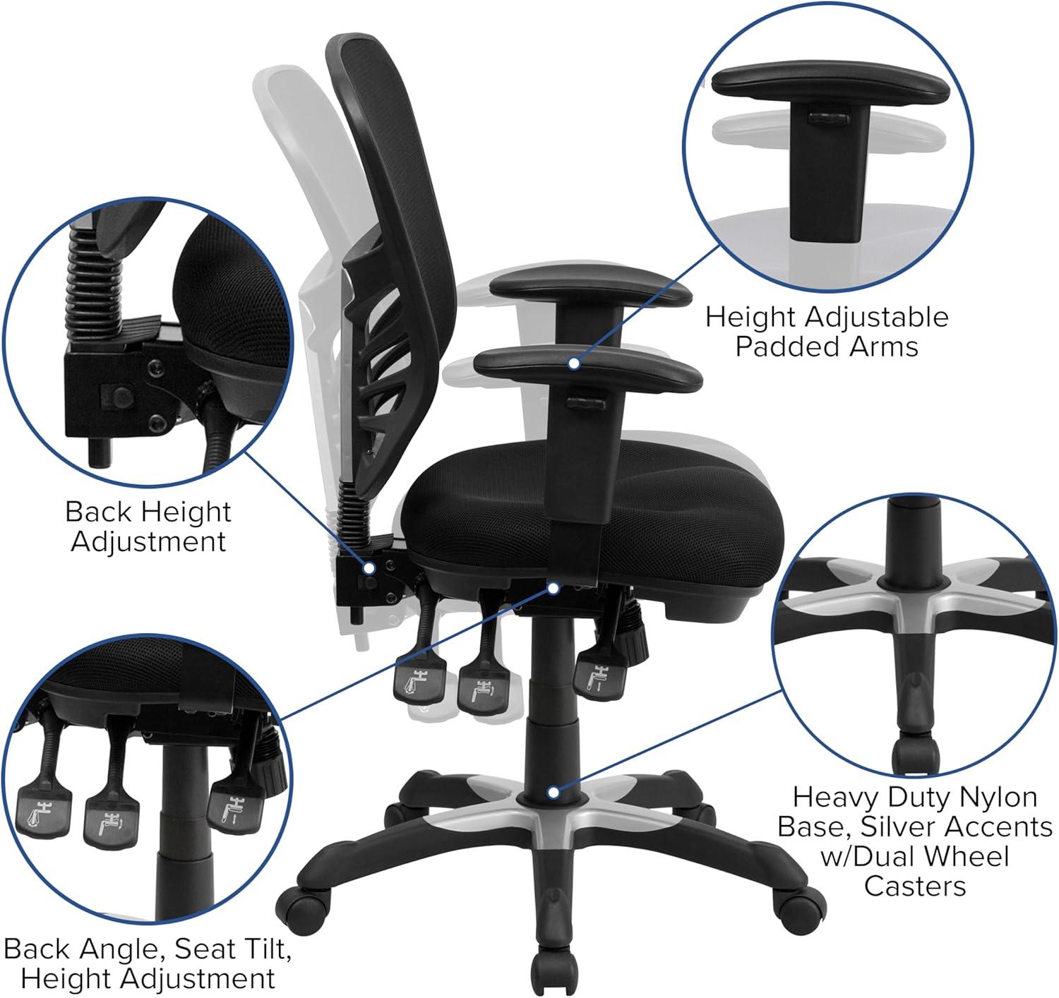 imageFlash Furniture Nicholas MidBack Swivel Desk Chair with Wheels Mesh Back Padded Seat and Armrests Adjustable Height Mesh Ergonomic Office Chair BlackBlack