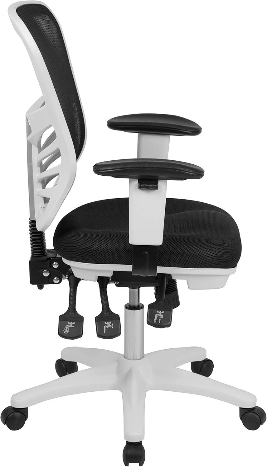 imageFlash Furniture Nicholas MidBack Swivel Desk Chair with Wheels Mesh Back Padded Seat and Armrests Adjustable Height Mesh Ergonomic Office Chair BlackBlack MeshWhite Frame