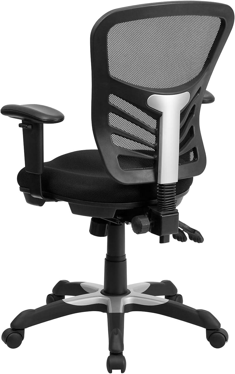 imageFlash Furniture Nicholas MidBack Swivel Desk Chair with Wheels Mesh Back Padded Seat and Armrests Adjustable Height Mesh Ergonomic Office Chair BlackBlack