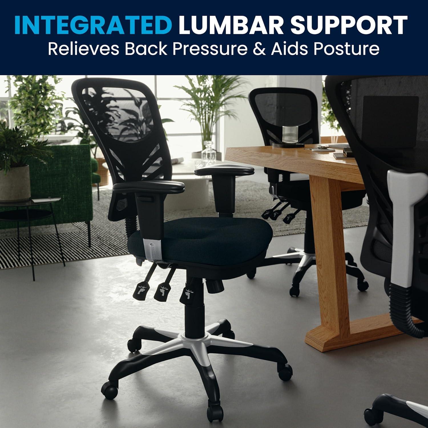 imageFlash Furniture Nicholas MidBack Swivel Desk Chair with Wheels Mesh Back Padded Seat and Armrests Adjustable Height Mesh Ergonomic Office Chair BlackBlack