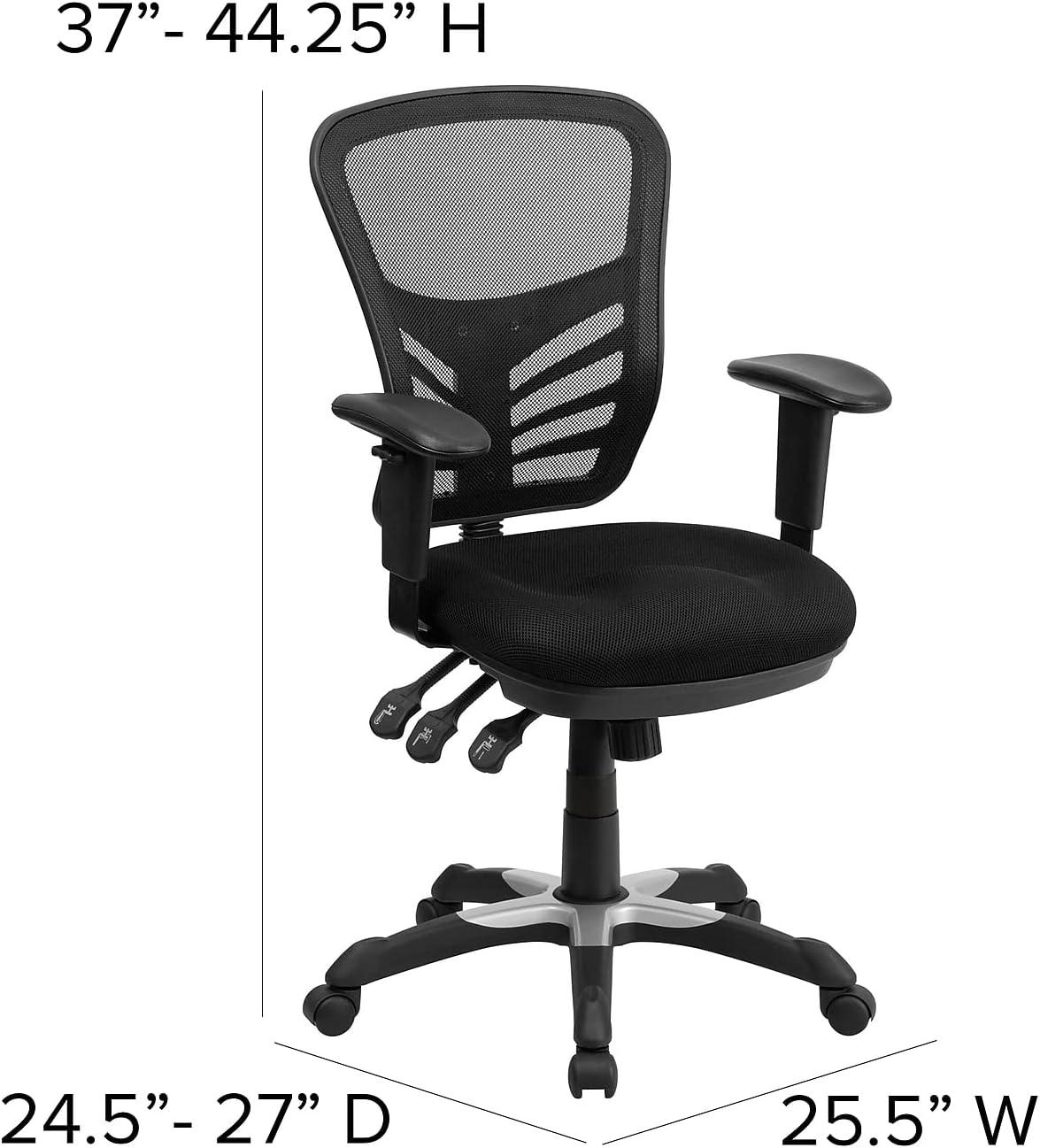 imageFlash Furniture Nicholas MidBack Swivel Desk Chair with Wheels Mesh Back Padded Seat and Armrests Adjustable Height Mesh Ergonomic Office Chair BlackBlack