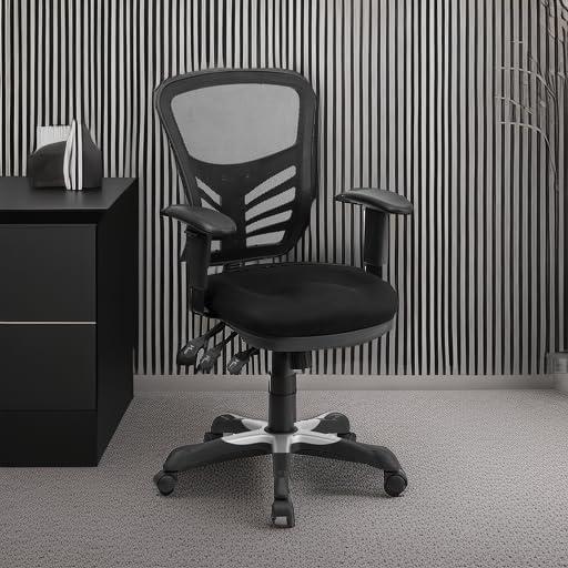 imageFlash Furniture Nicholas MidBack Swivel Desk Chair with Wheels Mesh Back Padded Seat and Armrests Adjustable Height Mesh Ergonomic Office Chair BlackBlack