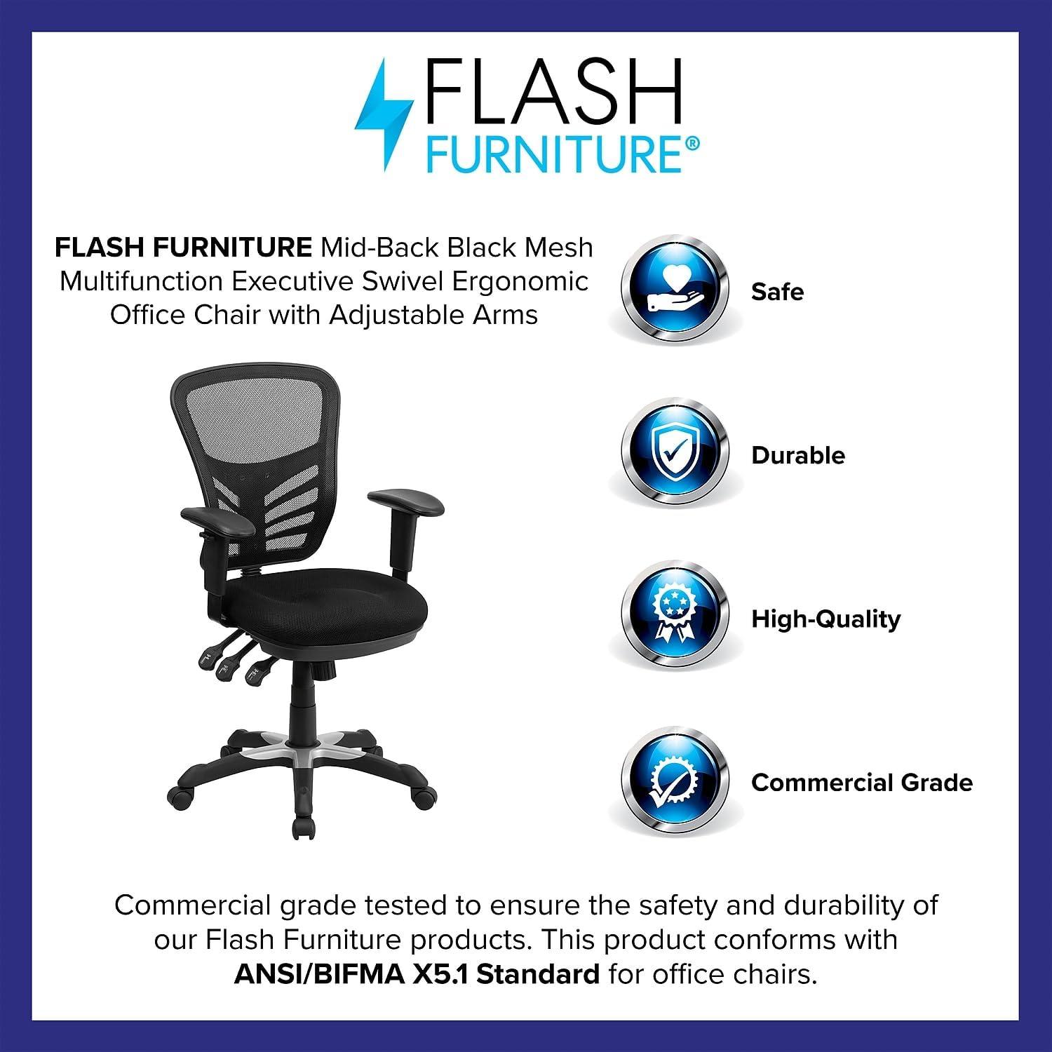 imageFlash Furniture Nicholas MidBack Swivel Desk Chair with Wheels Mesh Back Padded Seat and Armrests Adjustable Height Mesh Ergonomic Office Chair BlackBlack
