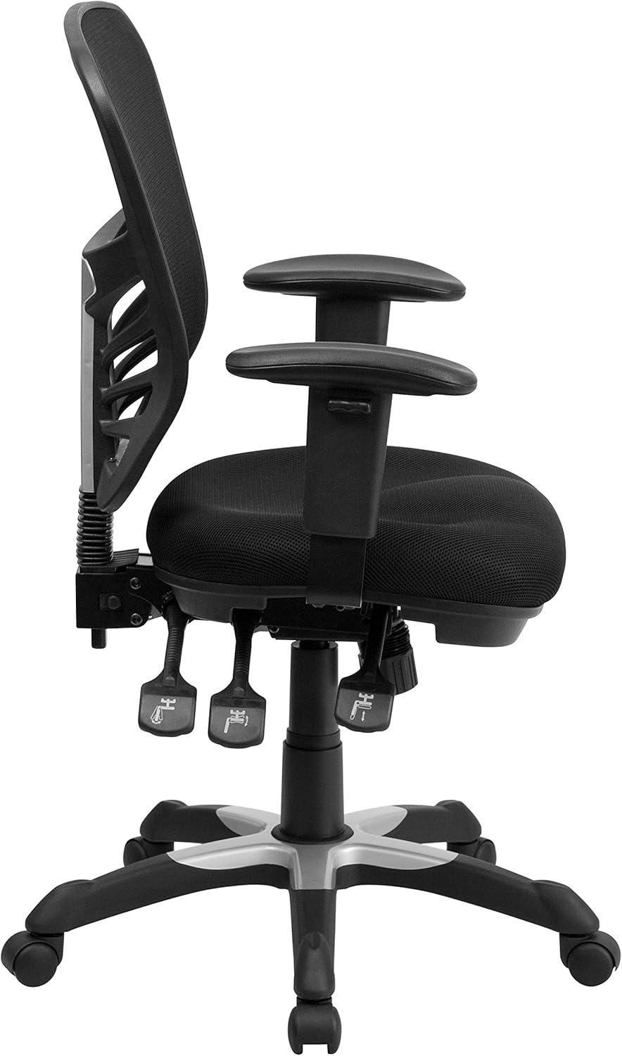imageFlash Furniture Nicholas MidBack Swivel Desk Chair with Wheels Mesh Back Padded Seat and Armrests Adjustable Height Mesh Ergonomic Office Chair BlackBlack