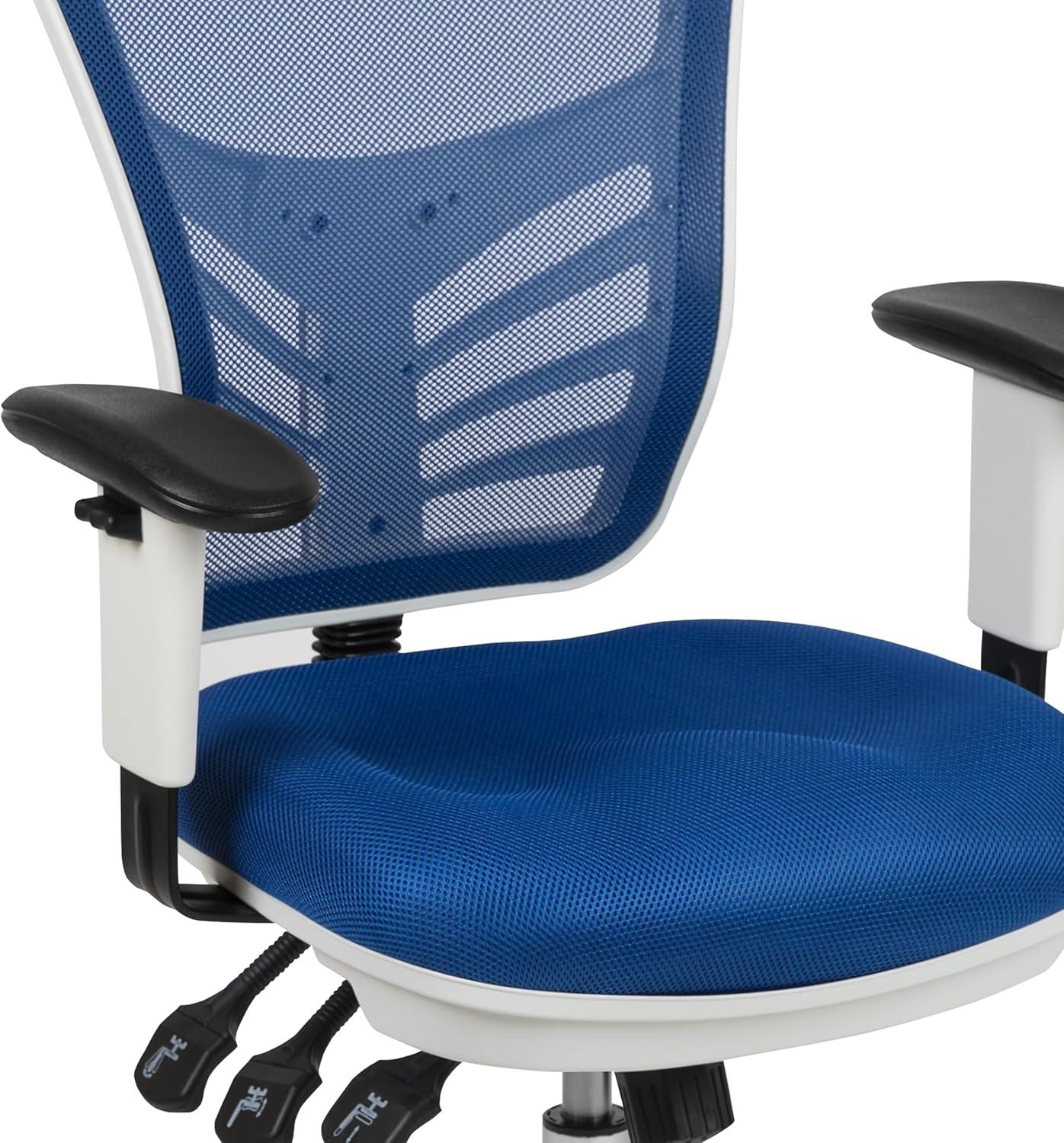 imageFlash Furniture Nicholas MidBack Swivel Desk Chair with Wheels Mesh Back Padded Seat and Armrests Adjustable Height Mesh Ergonomic Office Chair BlackBlue MeshWhite Frame