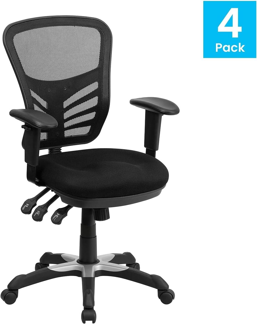 imageFlash Furniture Nicholas MidBack Swivel Desk Chair with Wheels Mesh Back Padded Seat and Armrests Adjustable Height Mesh Ergonomic Office Chair BlackBlack