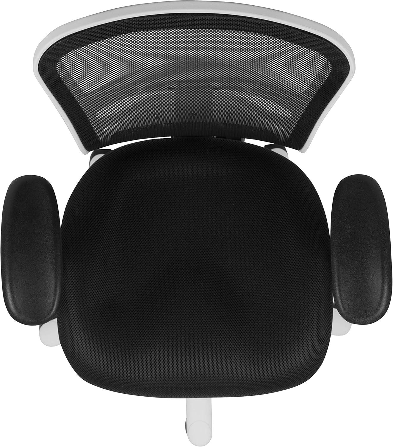 imageFlash Furniture Nicholas MidBack Swivel Desk Chair with Wheels Mesh Back Padded Seat and Armrests Adjustable Height Mesh Ergonomic Office Chair BlackBlack MeshWhite Frame