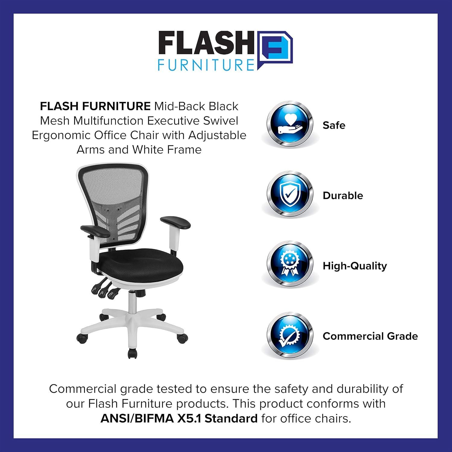 imageFlash Furniture Nicholas MidBack Swivel Desk Chair with Wheels Mesh Back Padded Seat and Armrests Adjustable Height Mesh Ergonomic Office Chair BlackBlack MeshWhite Frame
