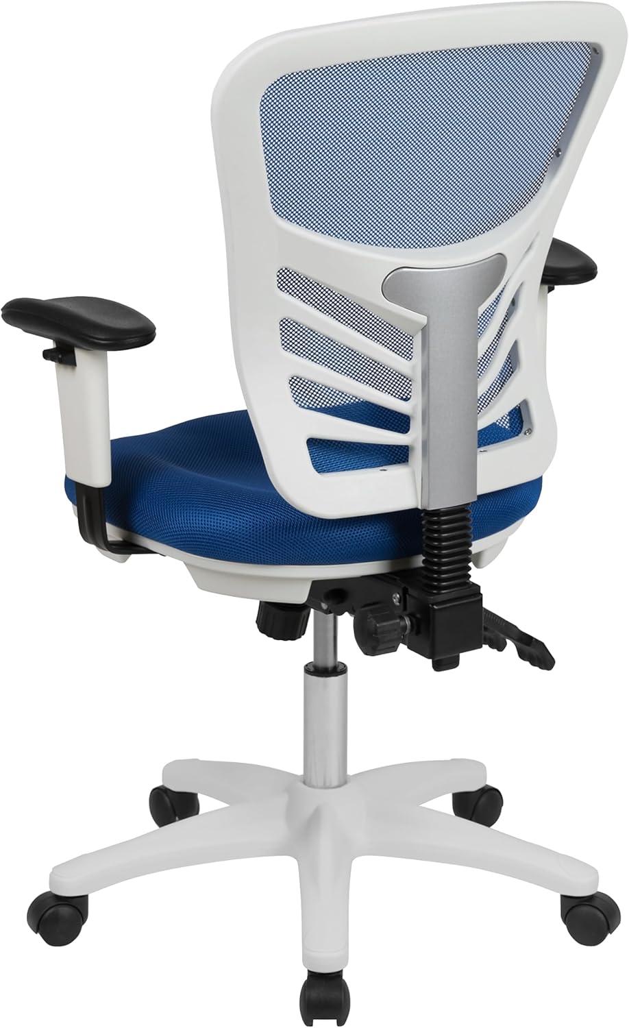 imageFlash Furniture Nicholas MidBack Swivel Desk Chair with Wheels Mesh Back Padded Seat and Armrests Adjustable Height Mesh Ergonomic Office Chair BlackBlue MeshWhite Frame