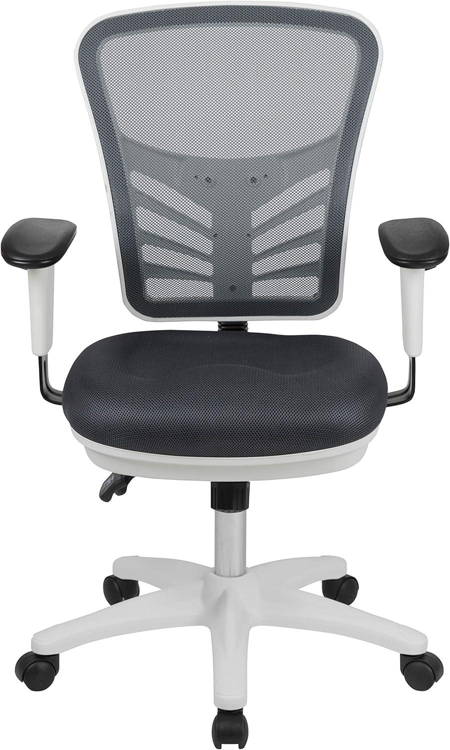 imageFlash Furniture Nicholas MidBack Swivel Desk Chair with Wheels Mesh Back Padded Seat and Armrests Adjustable Height Mesh Ergonomic Office Chair BlackDark Gray MeshWhite Frame