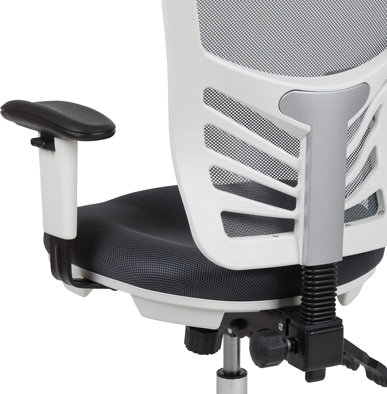 imageFlash Furniture Nicholas MidBack Swivel Desk Chair with Wheels Mesh Back Padded Seat and Armrests Adjustable Height Mesh Ergonomic Office Chair BlackDark Gray MeshWhite Frame