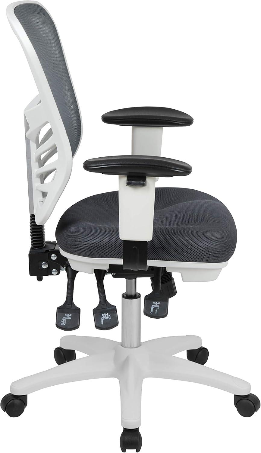 imageFlash Furniture Nicholas MidBack Swivel Desk Chair with Wheels Mesh Back Padded Seat and Armrests Adjustable Height Mesh Ergonomic Office Chair BlackDark Gray MeshWhite Frame