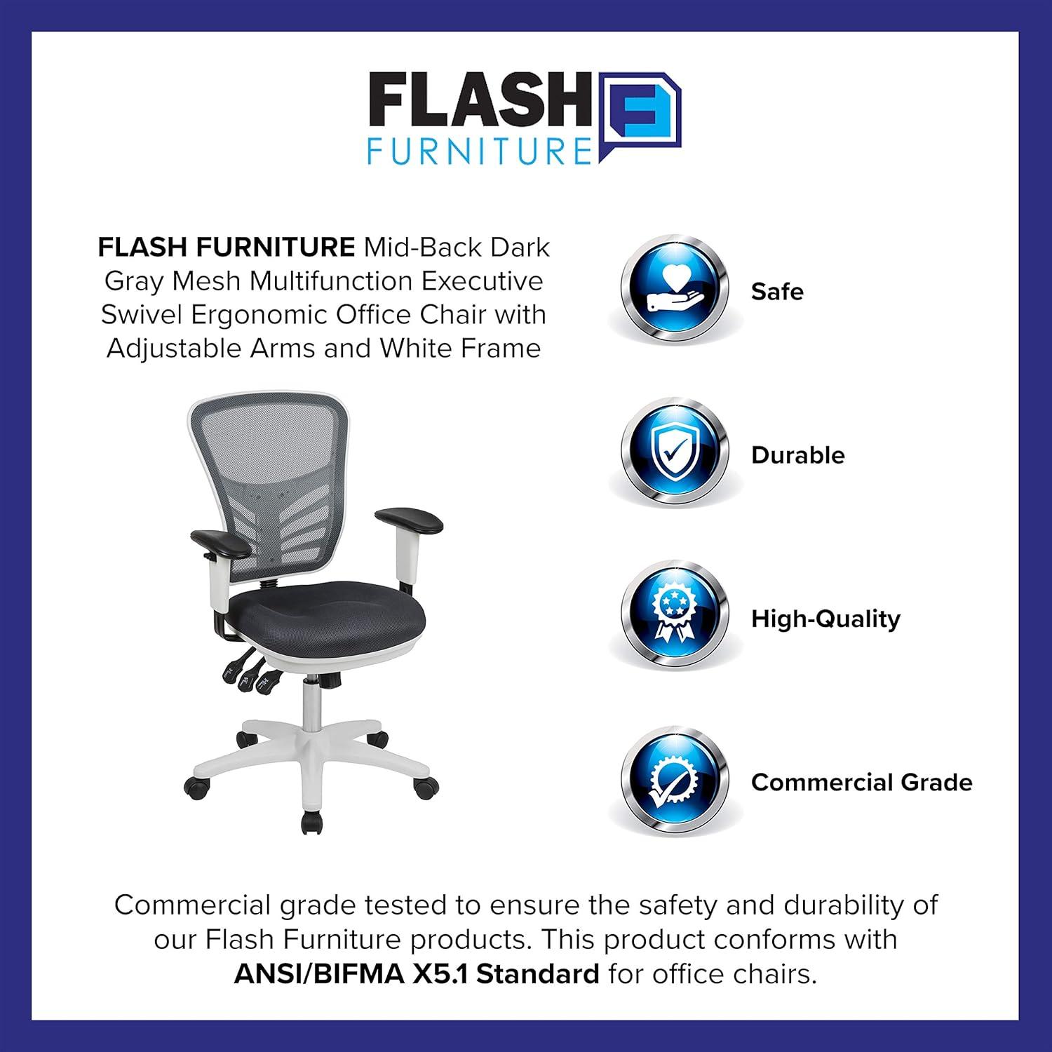 imageFlash Furniture Nicholas MidBack Swivel Desk Chair with Wheels Mesh Back Padded Seat and Armrests Adjustable Height Mesh Ergonomic Office Chair BlackDark Gray MeshWhite Frame