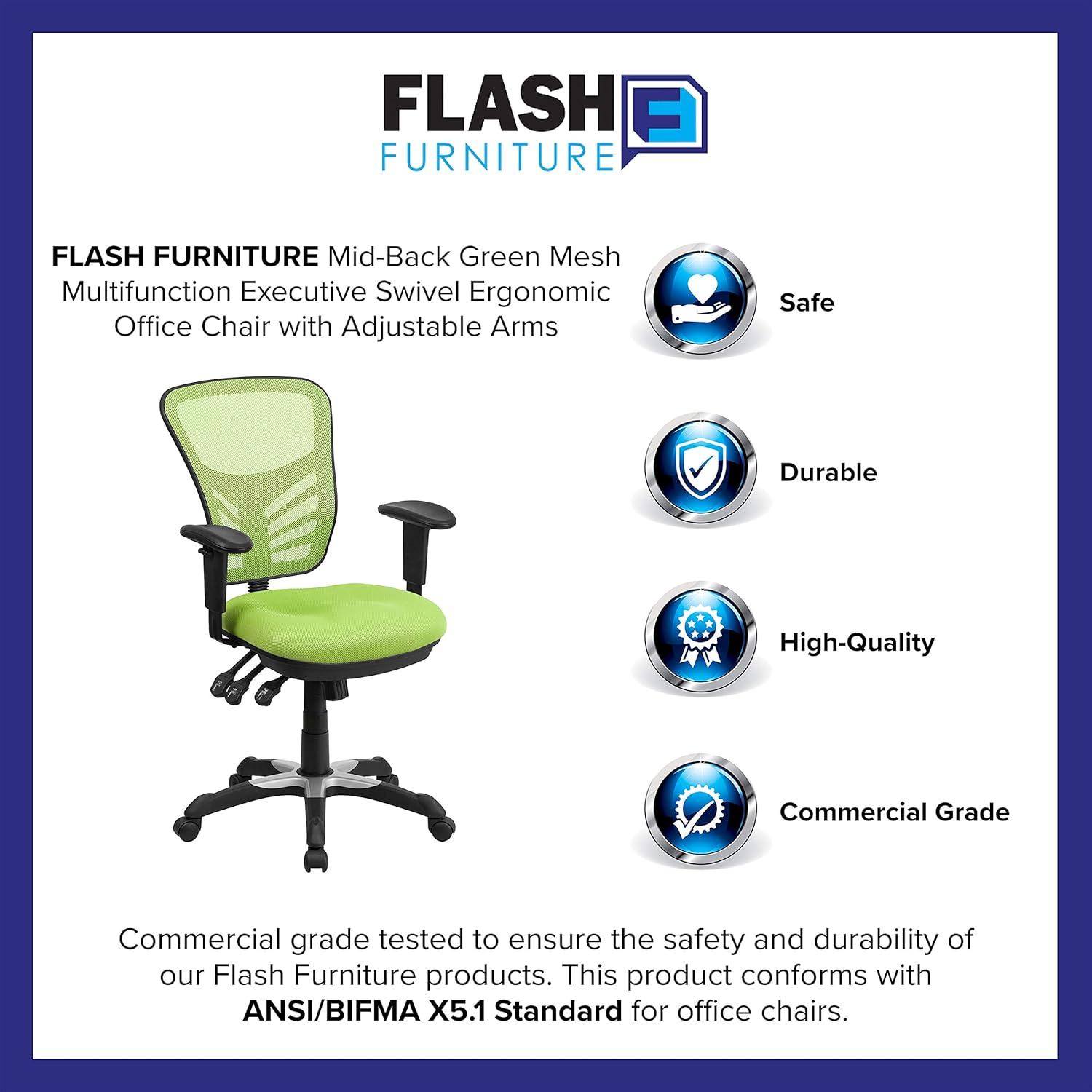 imageFlash Furniture Nicholas MidBack Swivel Desk Chair with Wheels Mesh Back Padded Seat and Armrests Adjustable Height Mesh Ergonomic Office Chair BlackGreen