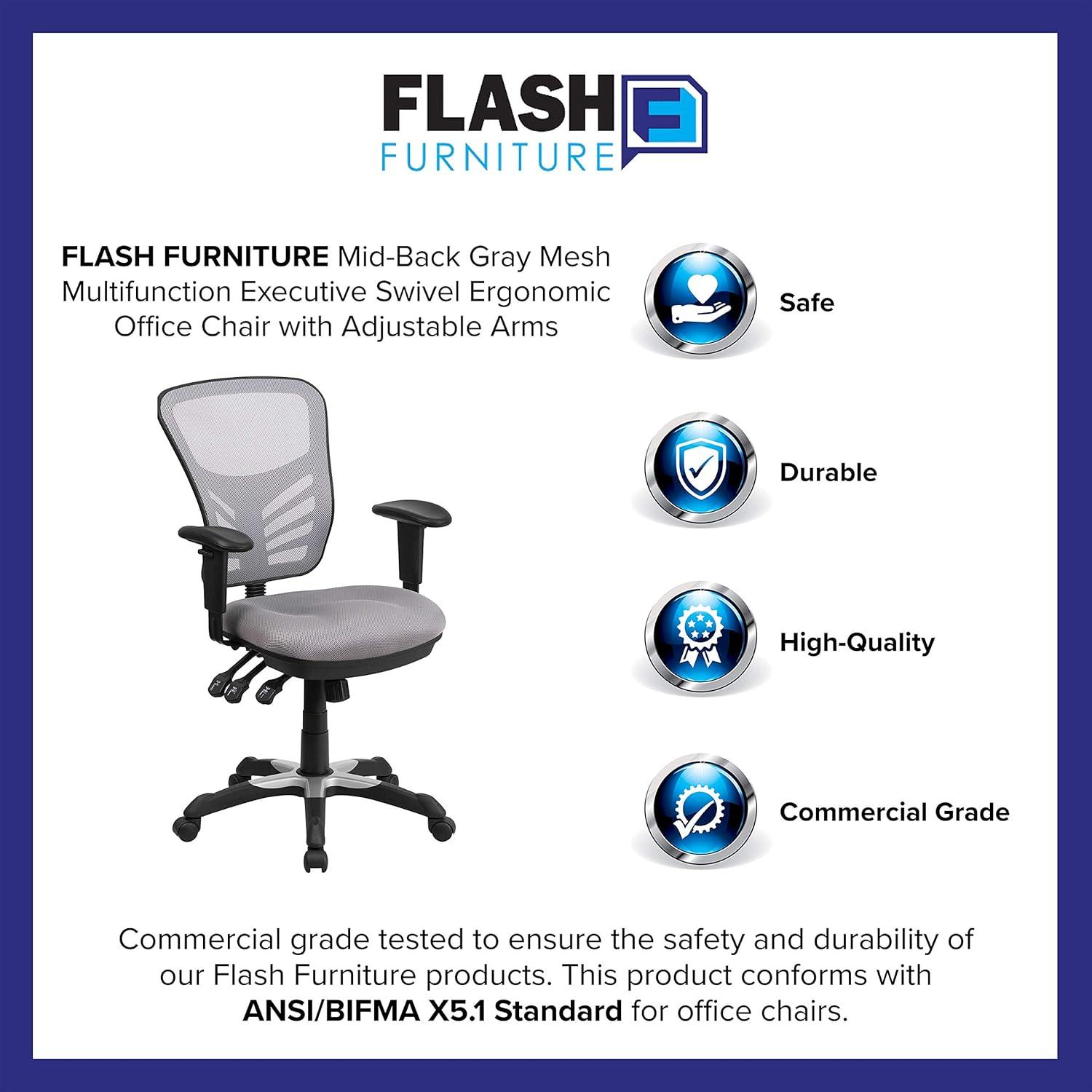 imageFlash Furniture Nicholas MidBack Swivel Desk Chair with Wheels Mesh Back Padded Seat and Armrests Adjustable Height Mesh Ergonomic Office Chair BlackGrey