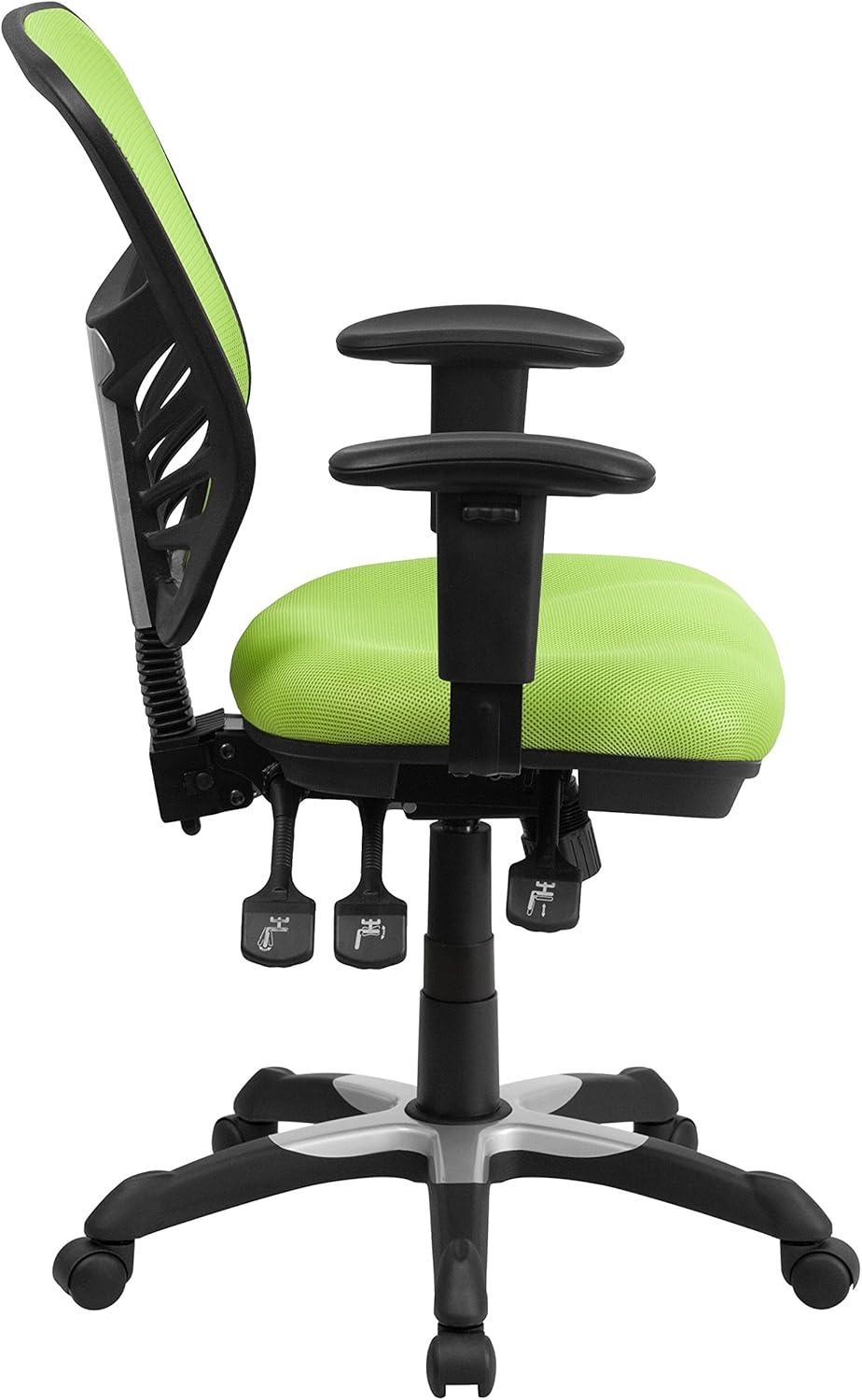 imageFlash Furniture Nicholas MidBack Swivel Desk Chair with Wheels Mesh Back Padded Seat and Armrests Adjustable Height Mesh Ergonomic Office Chair BlackGreen