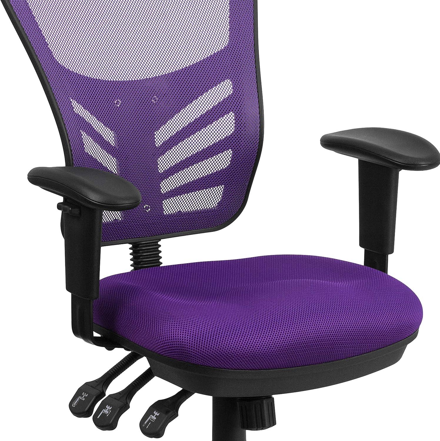 imageFlash Furniture Nicholas MidBack Swivel Desk Chair with Wheels Mesh Back Padded Seat and Armrests Adjustable Height Mesh Ergonomic Office Chair BlackPurple