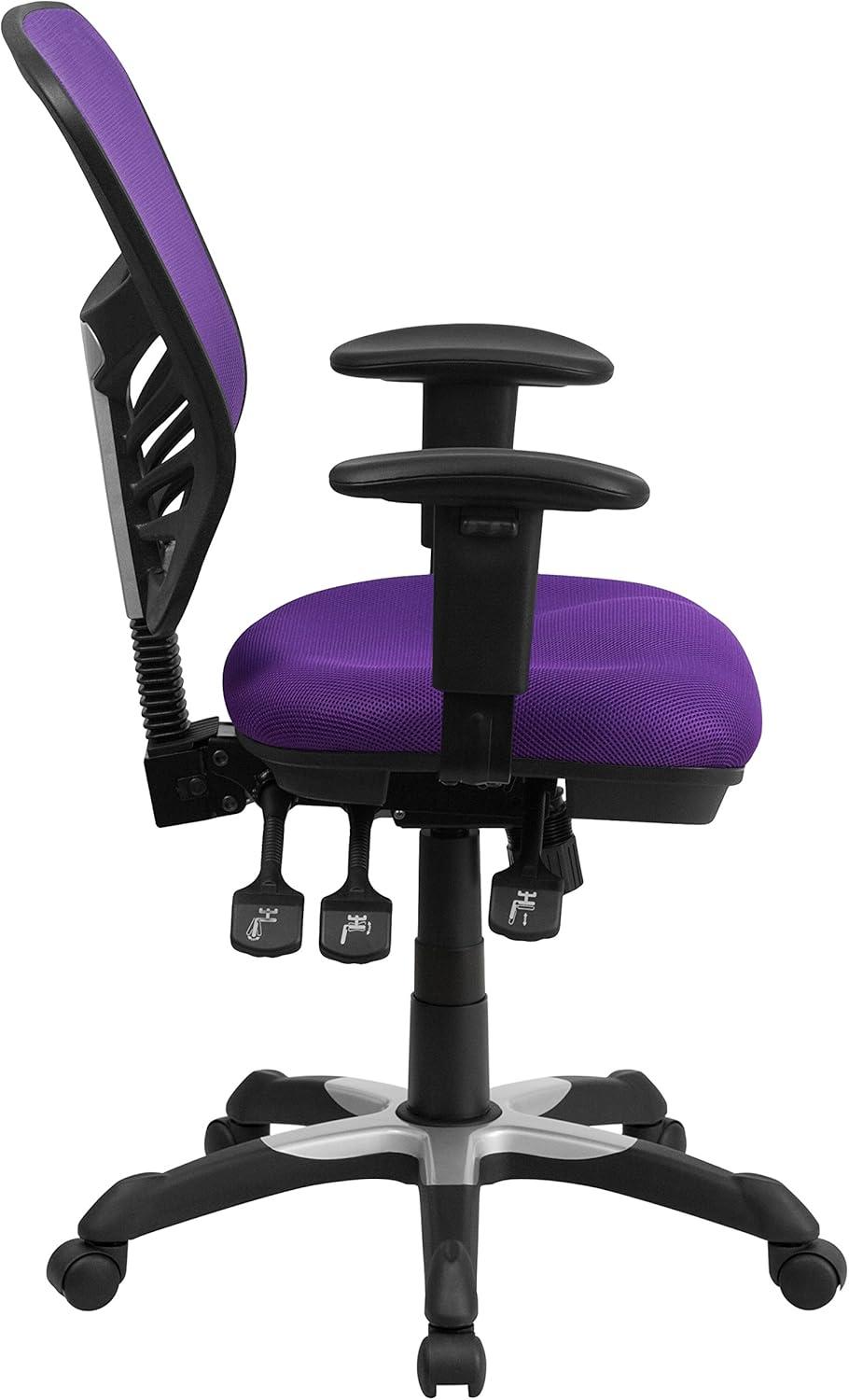 imageFlash Furniture Nicholas MidBack Swivel Desk Chair with Wheels Mesh Back Padded Seat and Armrests Adjustable Height Mesh Ergonomic Office Chair BlackPurple