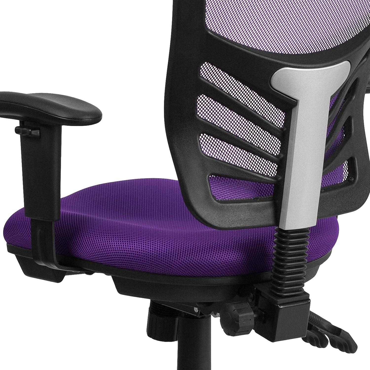 imageFlash Furniture Nicholas MidBack Swivel Desk Chair with Wheels Mesh Back Padded Seat and Armrests Adjustable Height Mesh Ergonomic Office Chair BlackPurple
