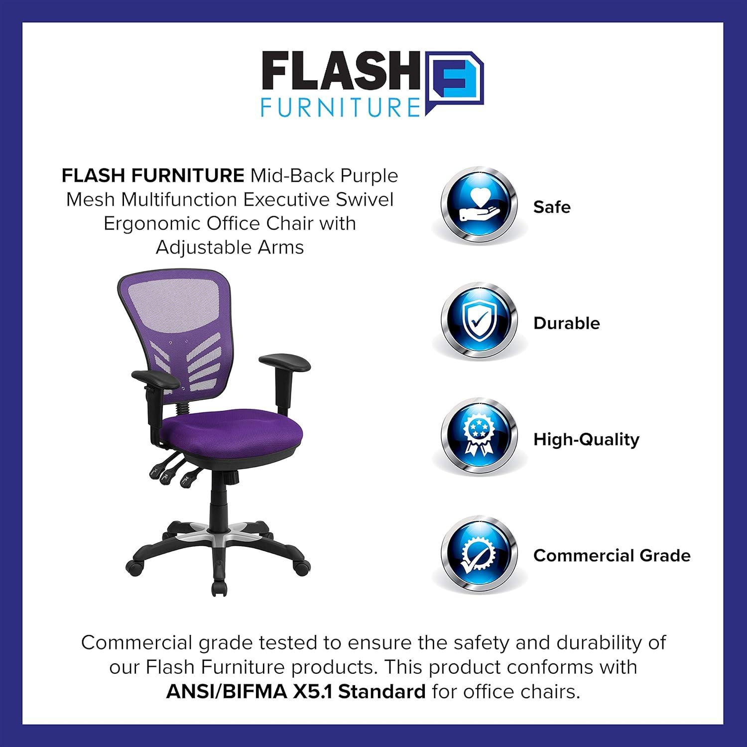 imageFlash Furniture Nicholas MidBack Swivel Desk Chair with Wheels Mesh Back Padded Seat and Armrests Adjustable Height Mesh Ergonomic Office Chair BlackPurple