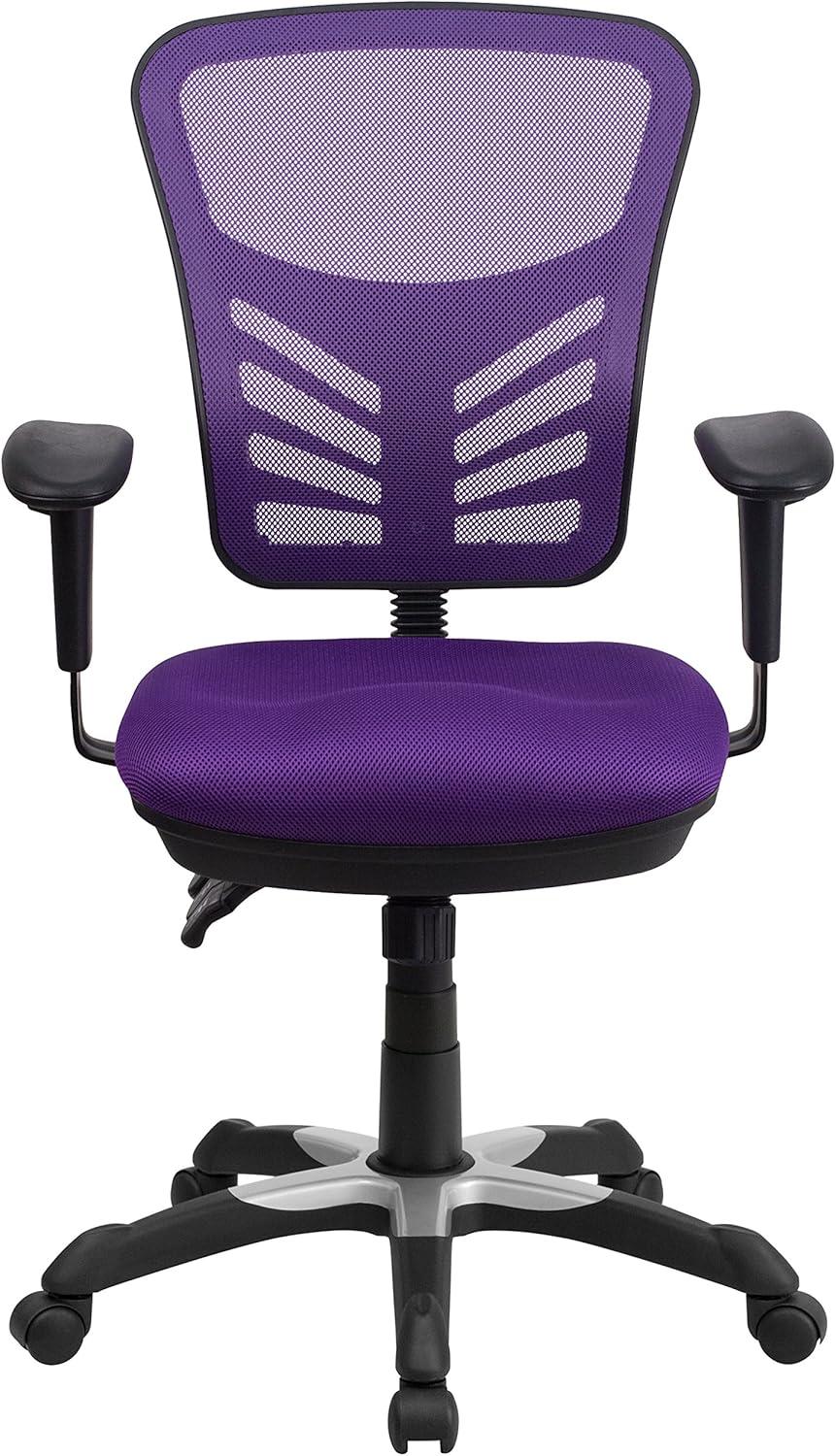 imageFlash Furniture Nicholas MidBack Swivel Desk Chair with Wheels Mesh Back Padded Seat and Armrests Adjustable Height Mesh Ergonomic Office Chair BlackPurple