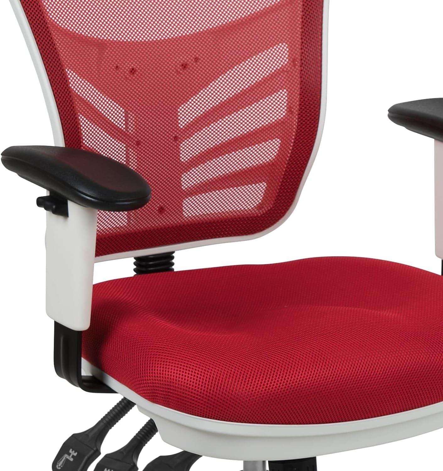 imageFlash Furniture Nicholas MidBack Swivel Desk Chair with Wheels Mesh Back Padded Seat and Armrests Adjustable Height Mesh Ergonomic Office Chair BlackRed MeshWhite Frame