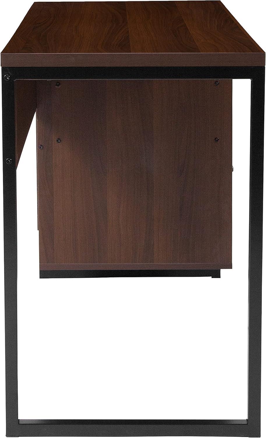 imageFlash Furniture Northbrook Rustic Coffee Wood Grain Finish Computer Desk with Black Metal Frame