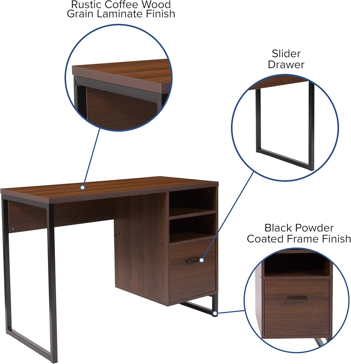 imageFlash Furniture Northbrook Rustic Coffee Wood Grain Finish Computer Desk with Black Metal Frame
