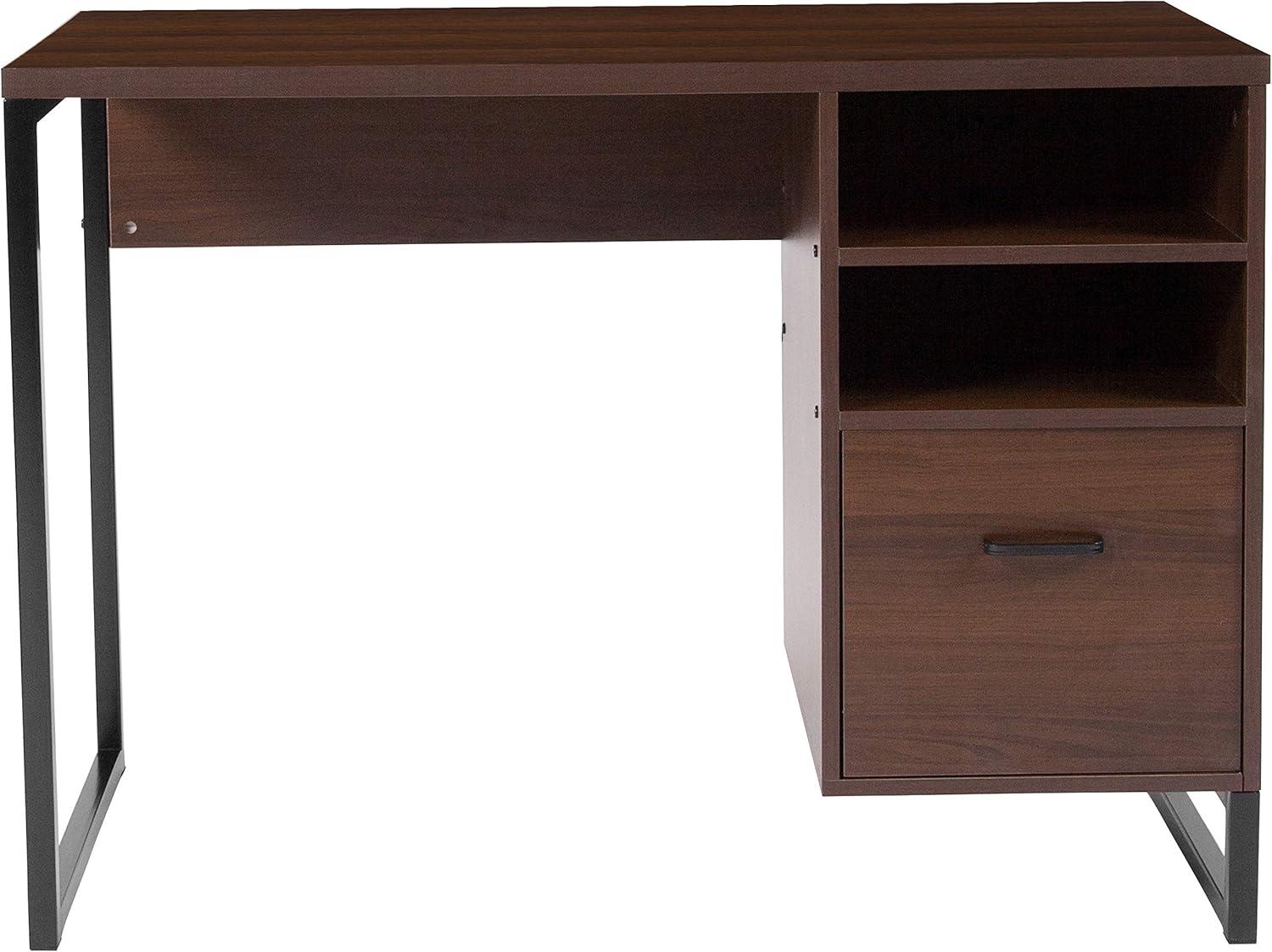 imageFlash Furniture Northbrook Rustic Coffee Wood Grain Finish Computer Desk with Black Metal Frame